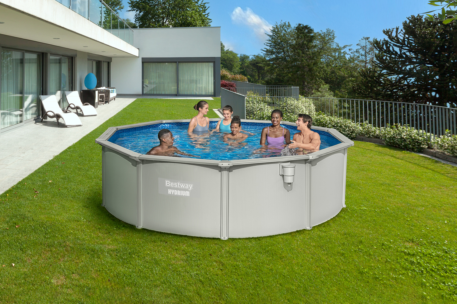 Hydrium™ Stahlwandpool Komplett-Set mit Sandfilteranlage Ø 457 x 122 cm, granitgrau, rund