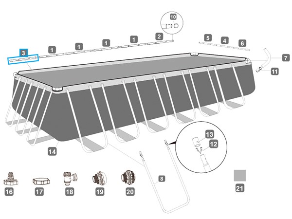 Bestway® Spare Part Top rail C (grey) for Power Steel™ pools 732 x 366 / 956 x 488 x 132 cm Bestway® Spare Part Top rail C (grey) for Power Steel™ pools 732 x 366 / 956 x 488 x 132 cm