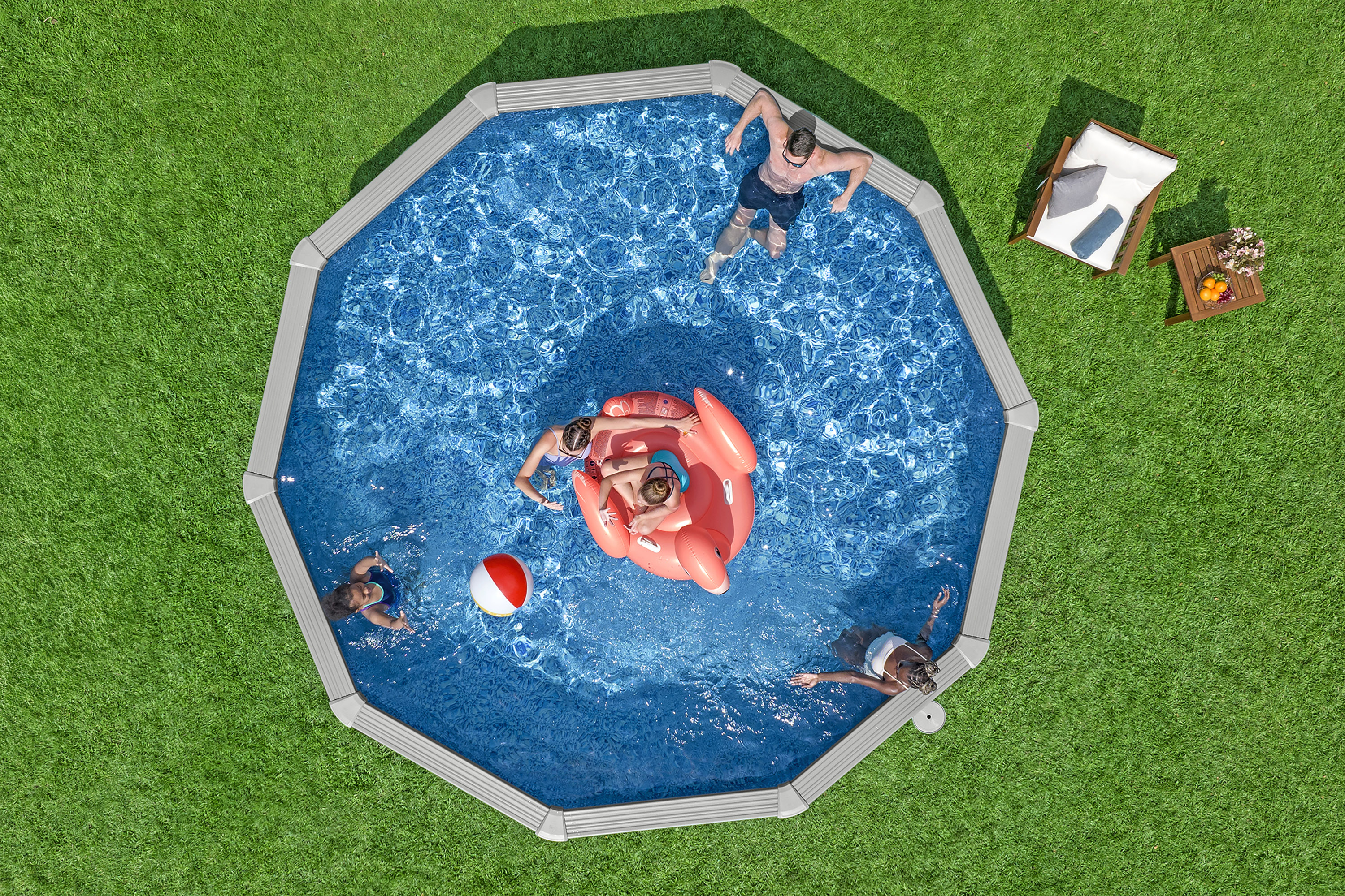 Hydrium™ Stahlwandpool Komplett Set mit Sandfilteranlage Ø 457 x 122 cm, granitgrau, rund