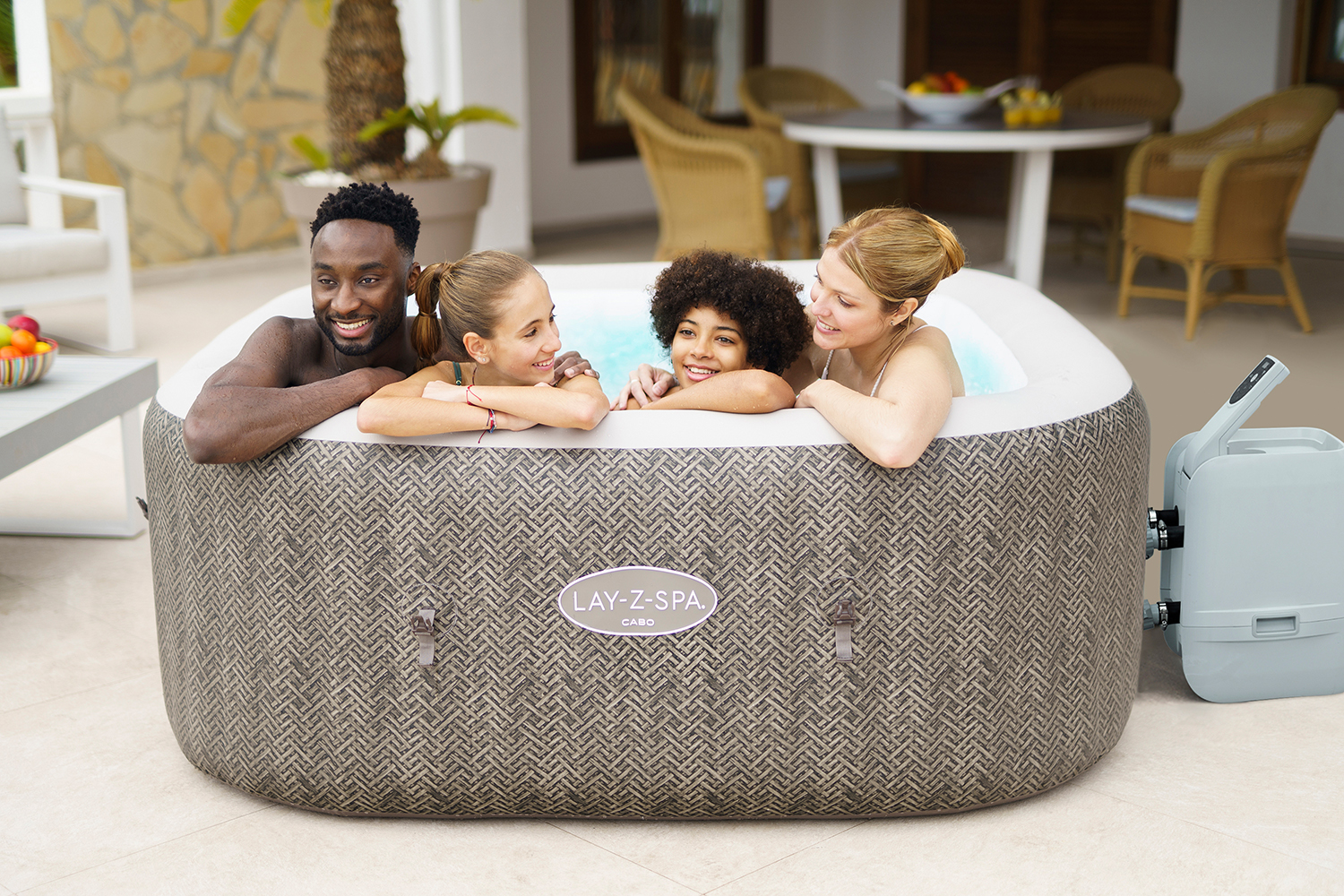 LAY-Z-SPA® Energiespar Whirlpool Cabo HydroJet™ mit App-Steuerung, für 6 Personen, 180 x 180 x 71 cm, Kreuzgeflecht-Optik (Eichengrau)