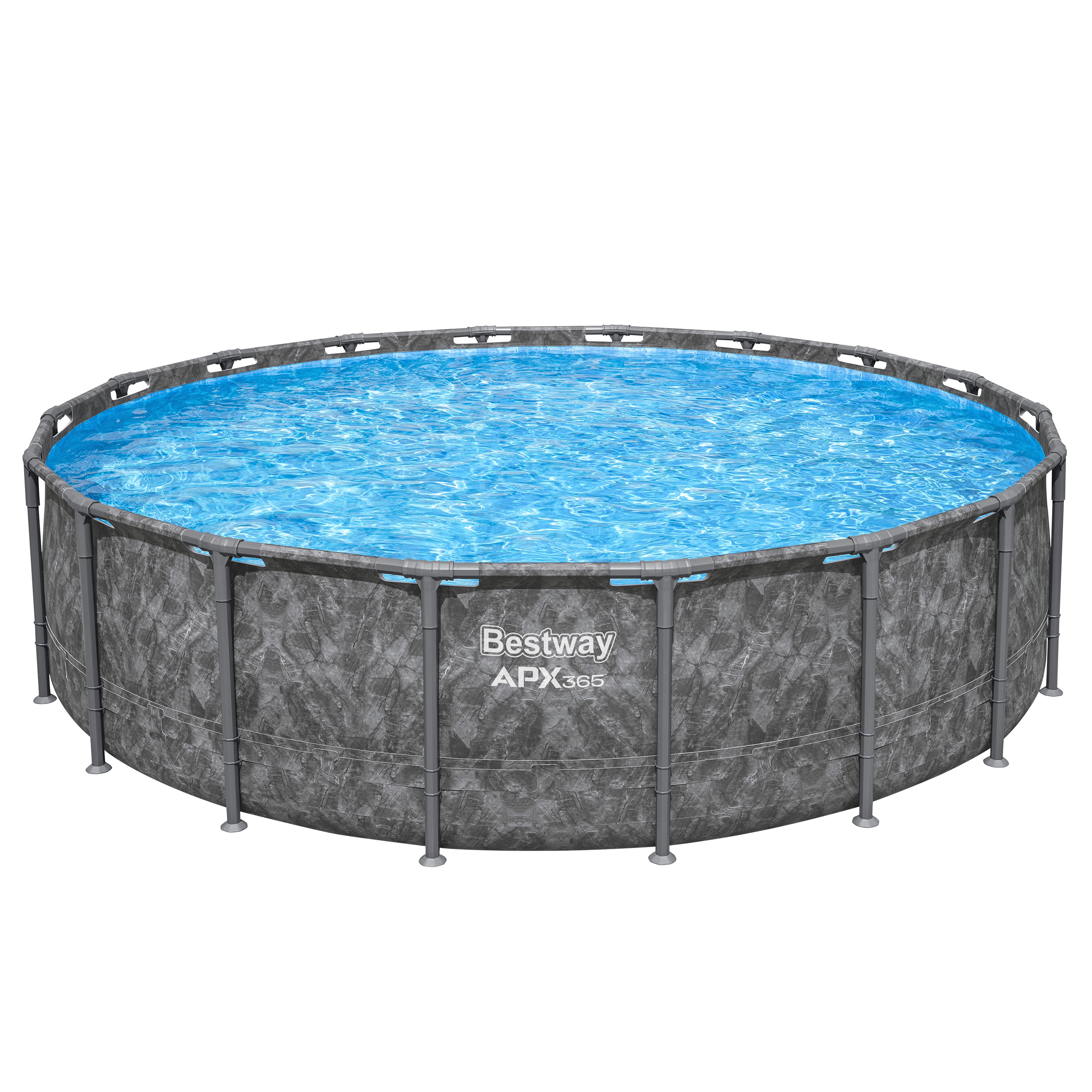 APX365™ Winterfestes Frame Pool Komplett Set mit Sandfilteranlage Ø 549 x 132 cm, Marmor-Optik (Dunkel), rund