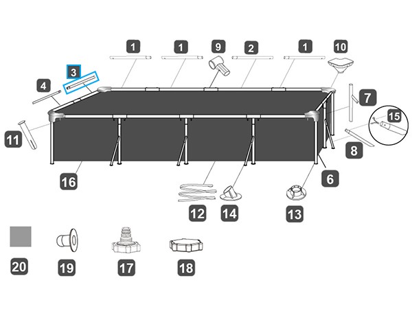 Bestway® Spare Part Top rail C (white) for Steel Pro™ frame pool 400 x 211 x 81 cm, angular