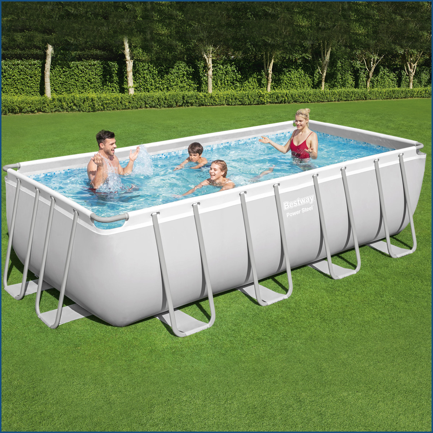 Power Steel™ Frame Pool Komplett-Set mit Sandfilteranlage 488 x 244 x 122 cm, lichtgrau, eckig