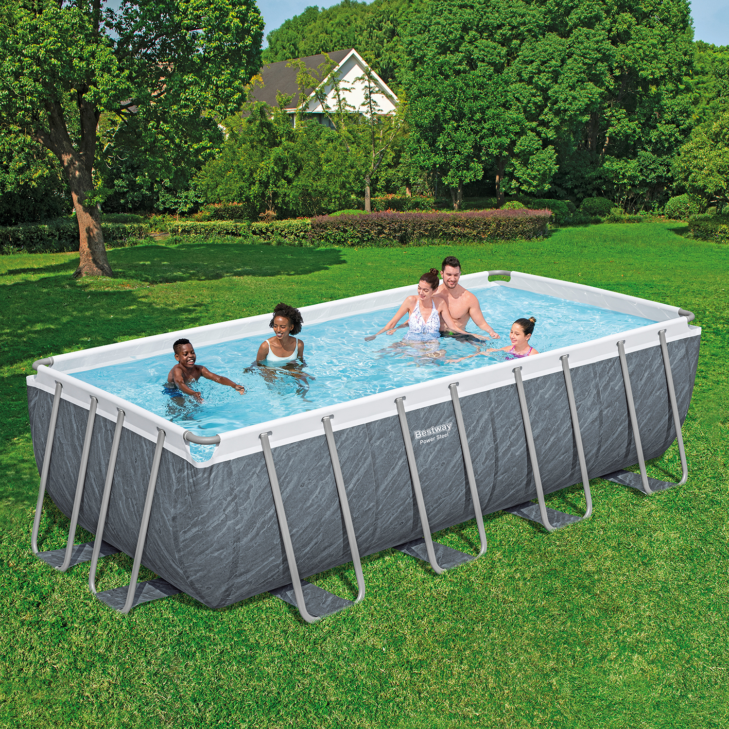 Power Steel™ Solo Pool ohne Zubehör 488 x 244 x 122 cm, Marmor-Optik (Schiefergrau), eckig