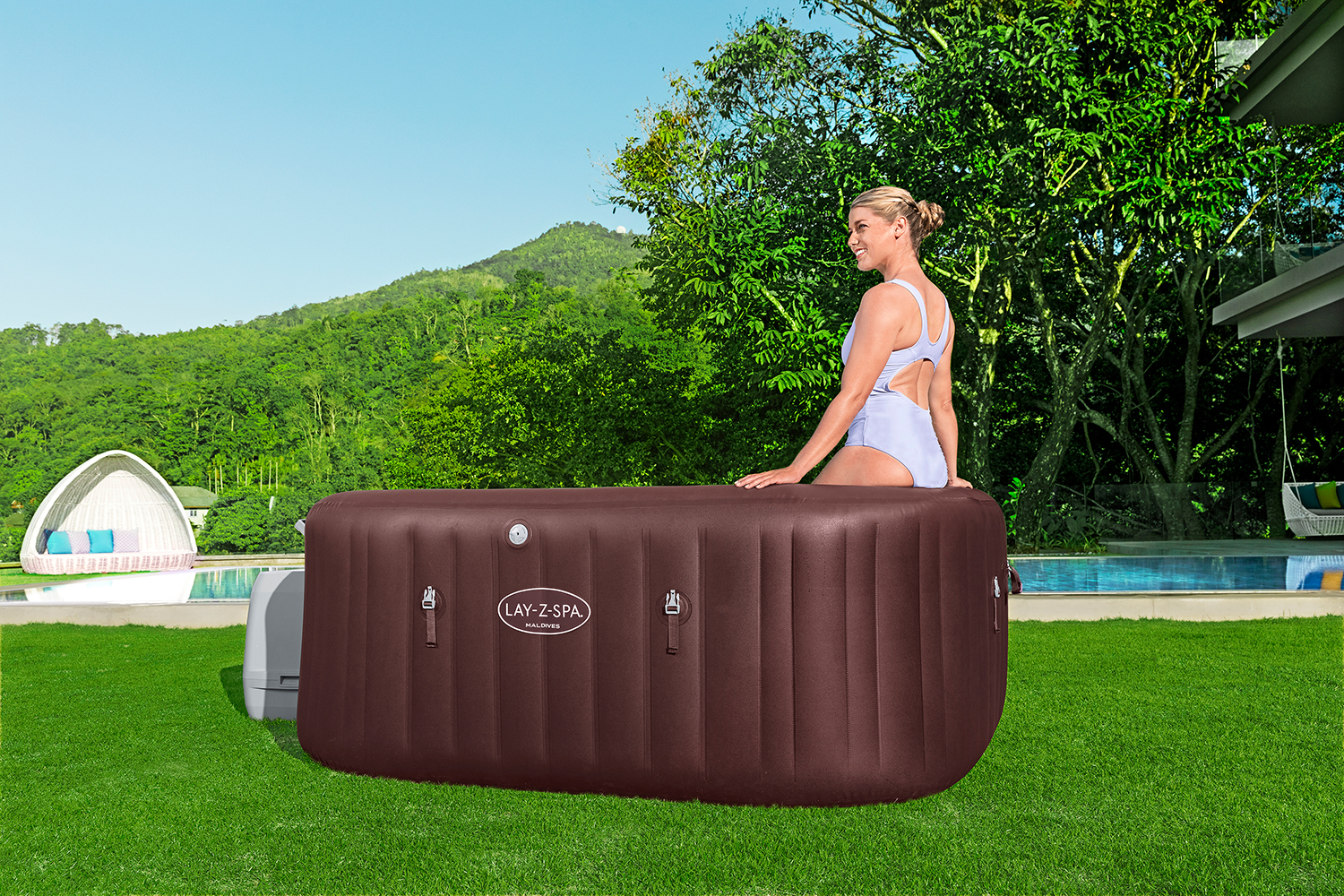 LAY-Z-SPA® Energiespar-Whirlpool Maldives HydroJet Pro™ mit App-Steuerung, für 7 Personen 201 x 201 x 80 cm, Mahagoni