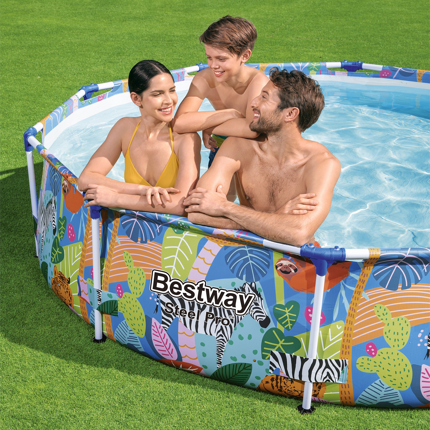 Steel Pro™ Frame Pool ohne Pumpe Ø 305 x 66 cm, buntes Zebra-Design, rund