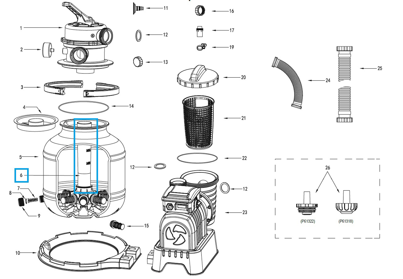 Bestway® Spare Part Center pipe hub for Flowclear™ sand filter unit (58495, 58497) Bestway® Spare Part Center pipe hub for Flowclear™ sand filter unit (58495, 58497)