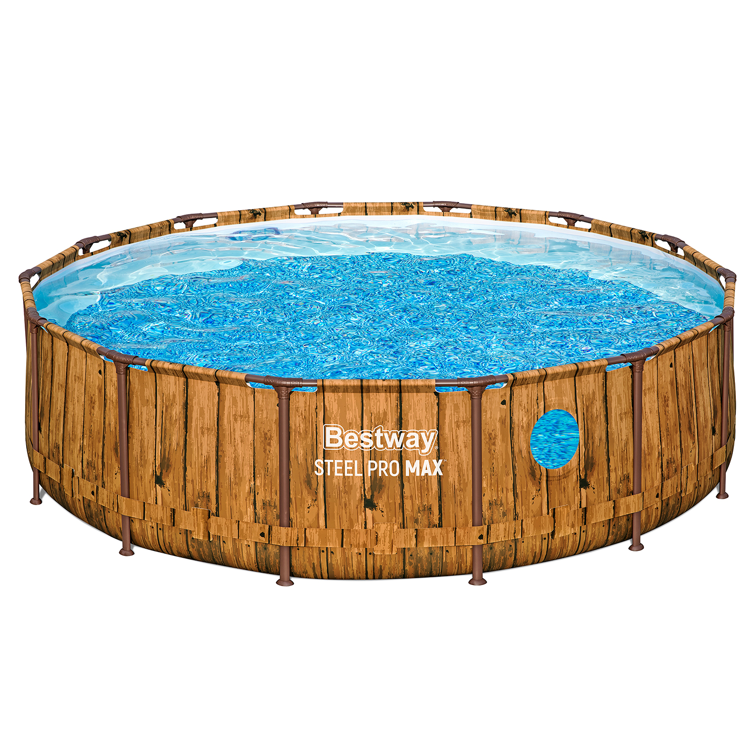 Steel Pro MAX™ Splashview™ Frame Pool Komplett-Set mit Filterpumpe Ø 427 x 107 cm, Holz-Optik (Pinie), rund