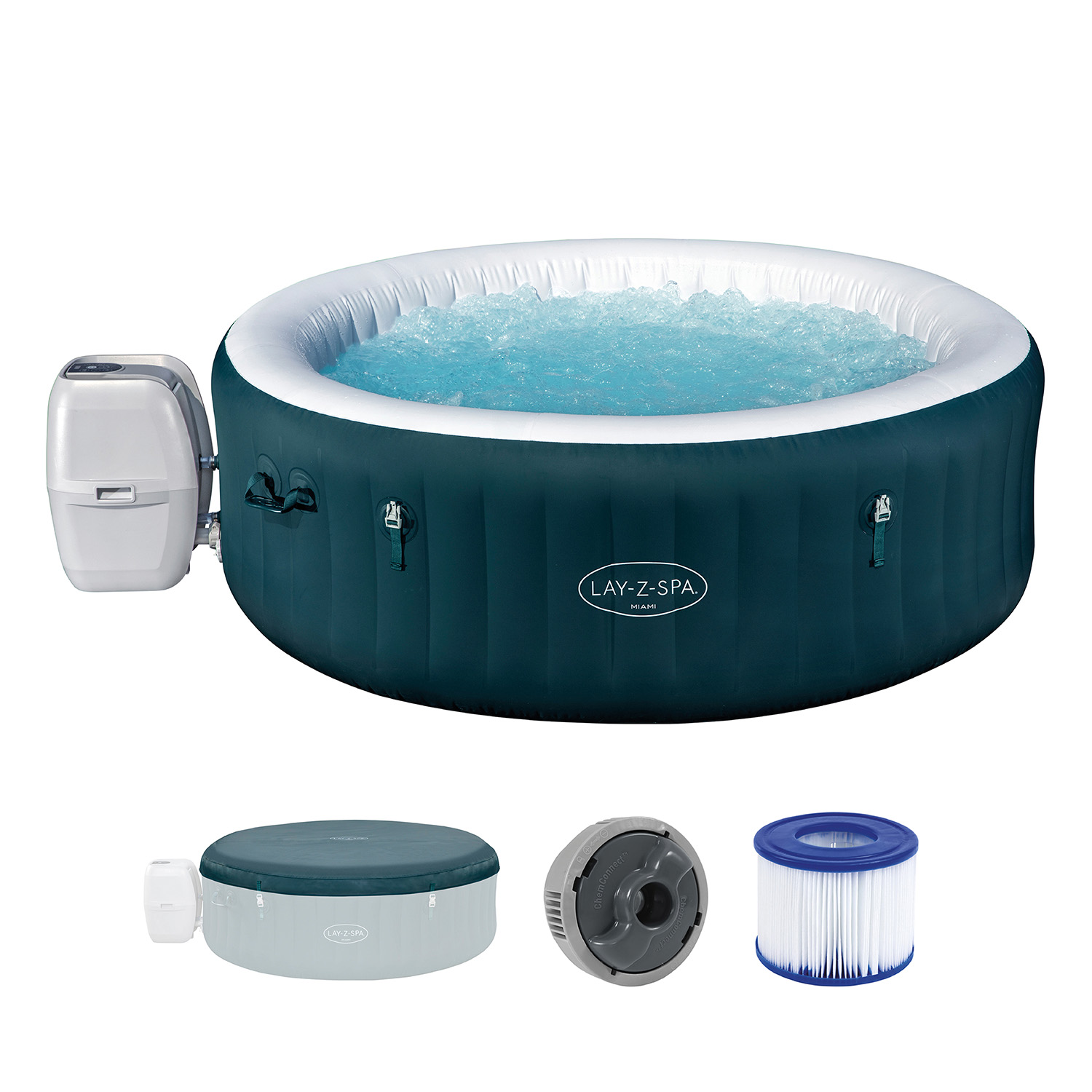LAY-Z-SPA® Energiespar Whirlpool Miami AirJet™ für 6 Personen Ø 196 x 66 cm, Dunkelgrün