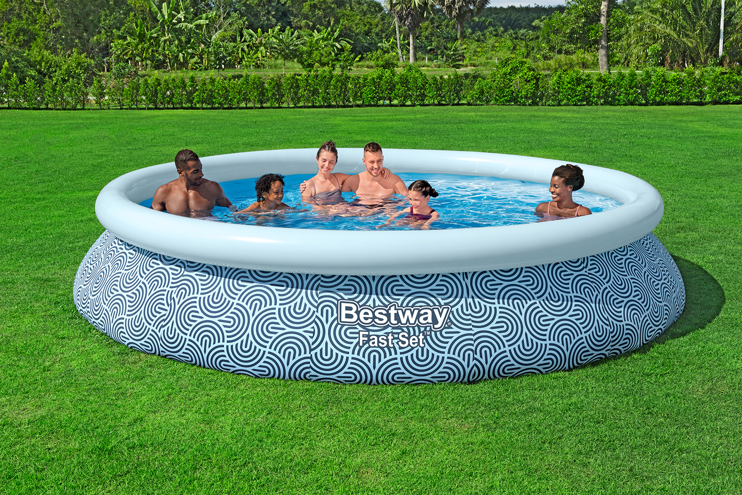Fast Set™ Aufstellpool-Set mit Filterpumpe Ø 457 x 84 cm, Grafisches Liniendesign, rund