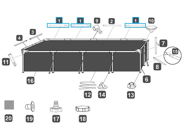 Bestway® Spare Part Top rail A (white) for Steel Pro™ frame pool 400 x 211 x 81 cm, angular