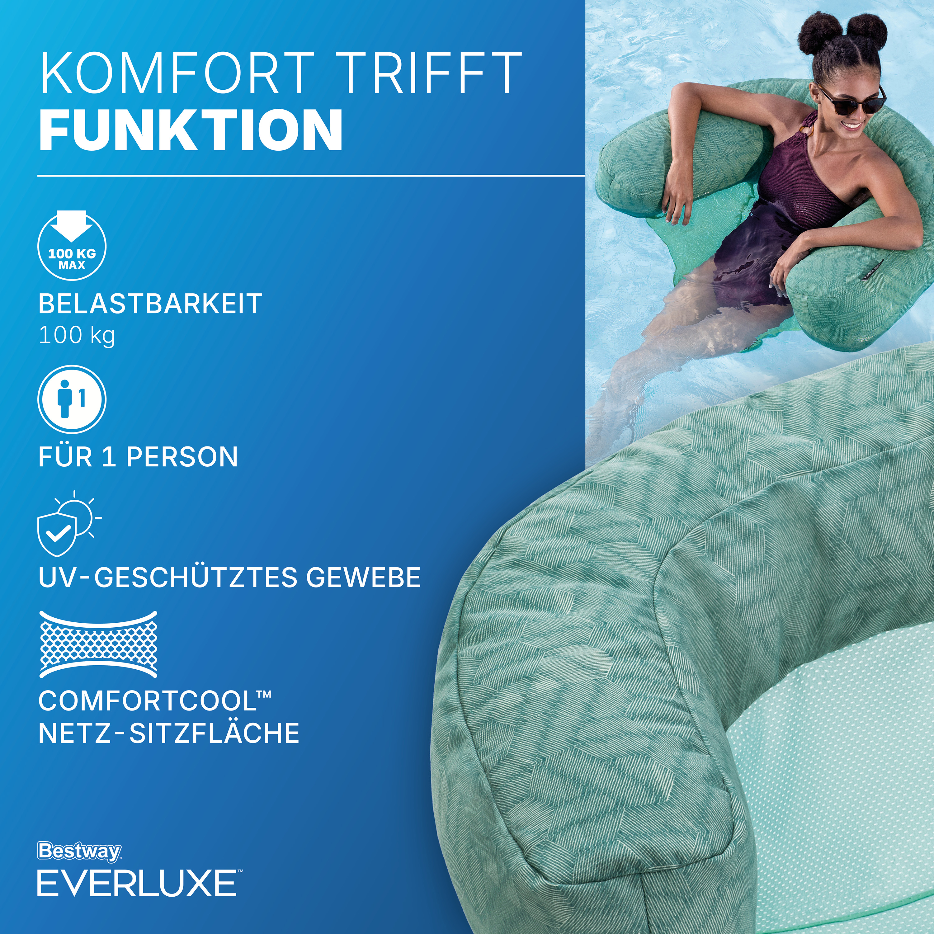 Everluxe™ Poolsitz mit Textiloberfläche und EPS-Perlen-Füllung 92 x 66 x 20 cm