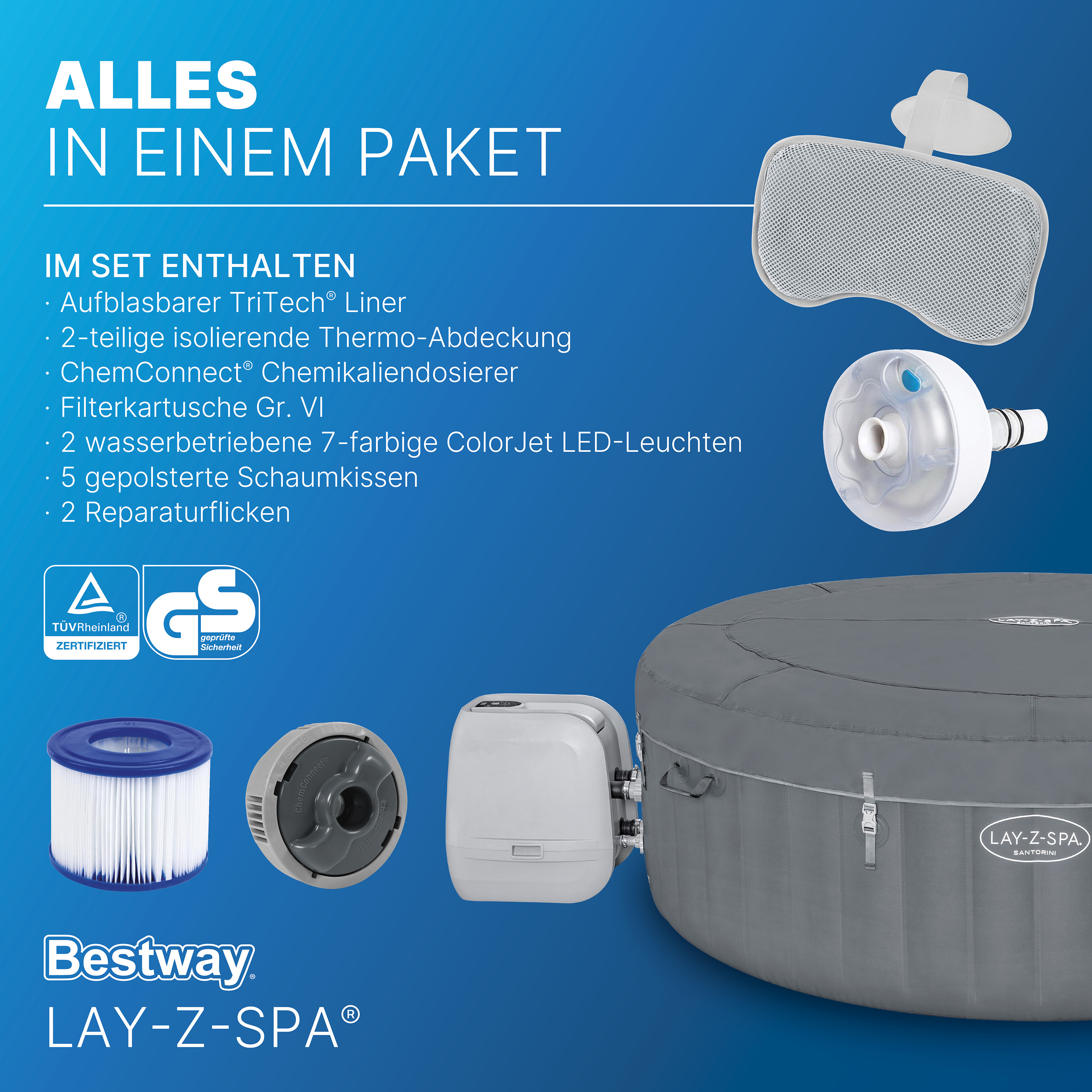 LAY-Z-SPA® Energiespar Whirlpool Santorini HydroJet Pro™ mit App-Steuerung, für 7 Personen Ø 216 x 80 cm, Graphit