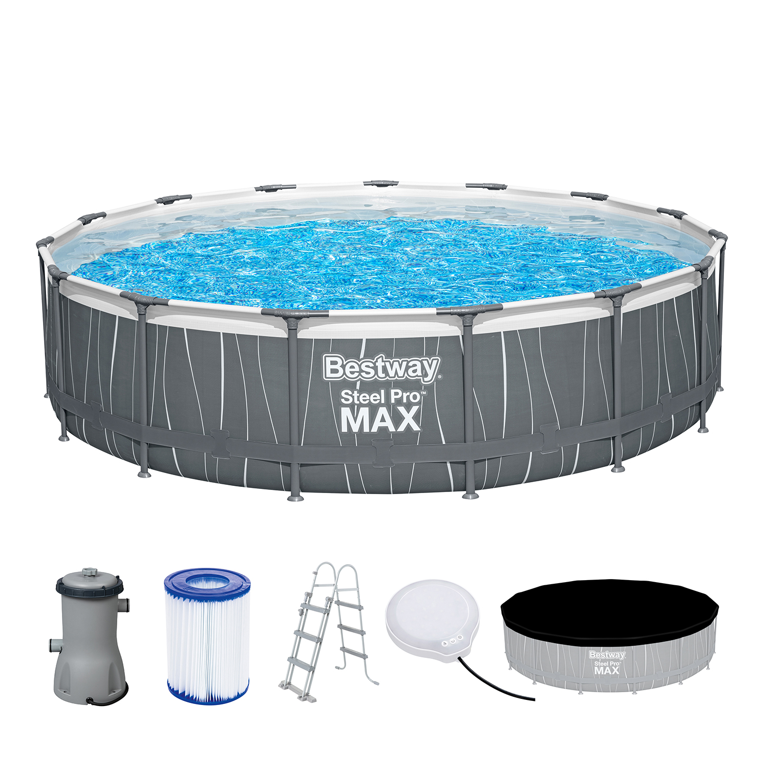Steel Pro MAX™ Frame Pool Komplett-Set mit Filterpumpe Ø 457 x 107 cm, LED-Design, rund