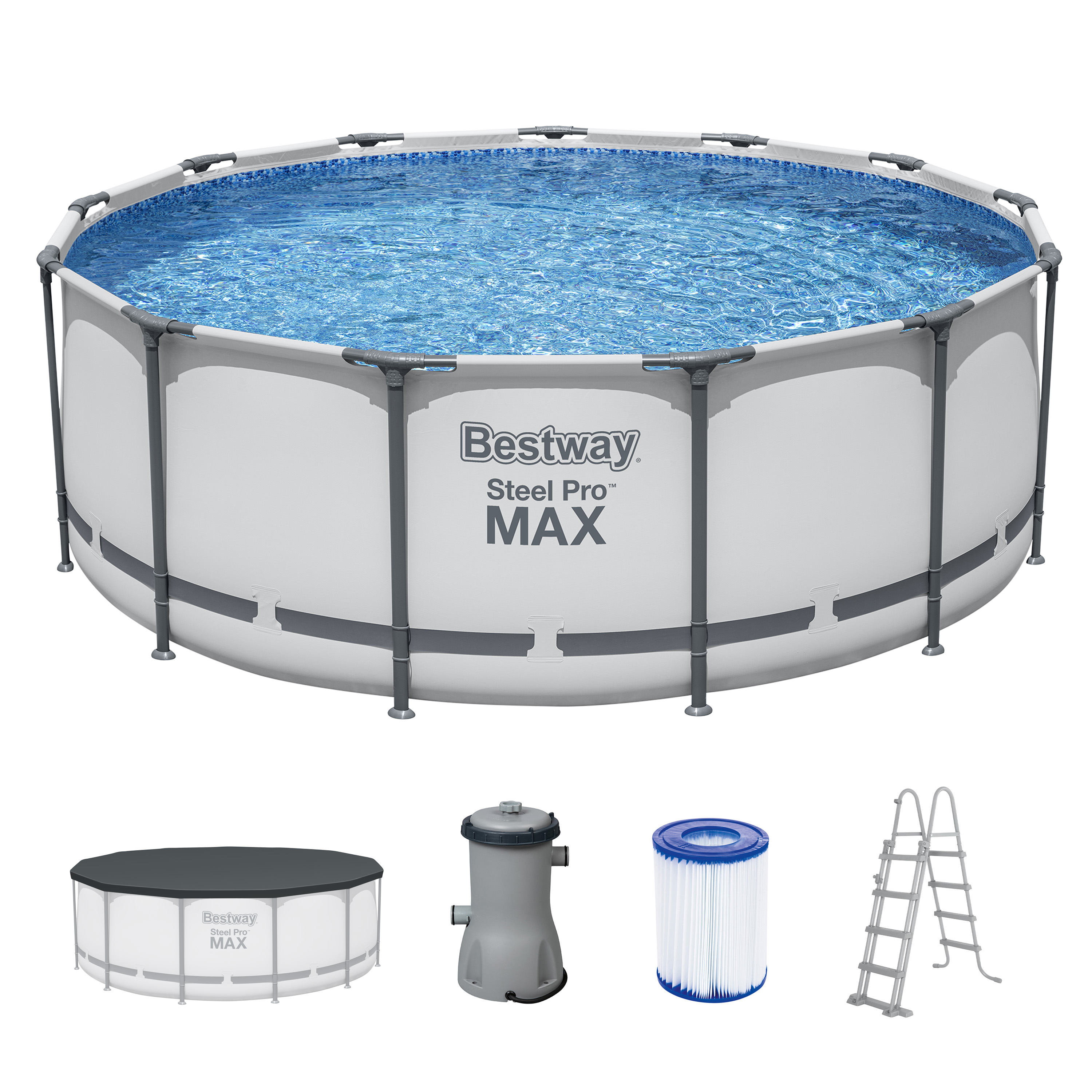 Steel Pro MAX™ Frame Pool Komplett-Set mit Filterpumpe Ø 396 x 122 cm, lichtgrau, rund