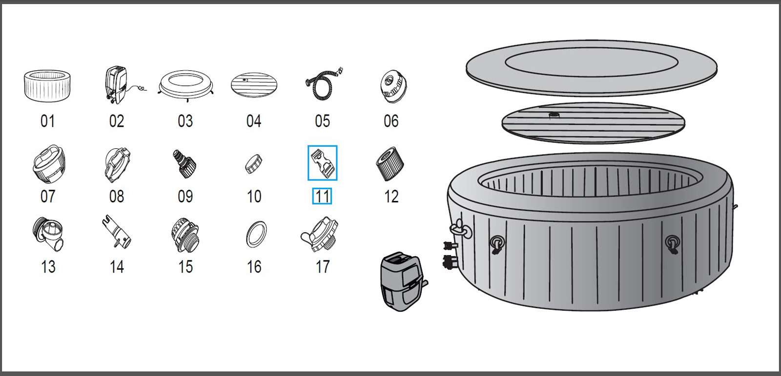 Bestway® Spare Part Childproof buckle set (grey/4 pieces) for LAY-Z-SPA® Helsinki + St.Moritz AirJet™