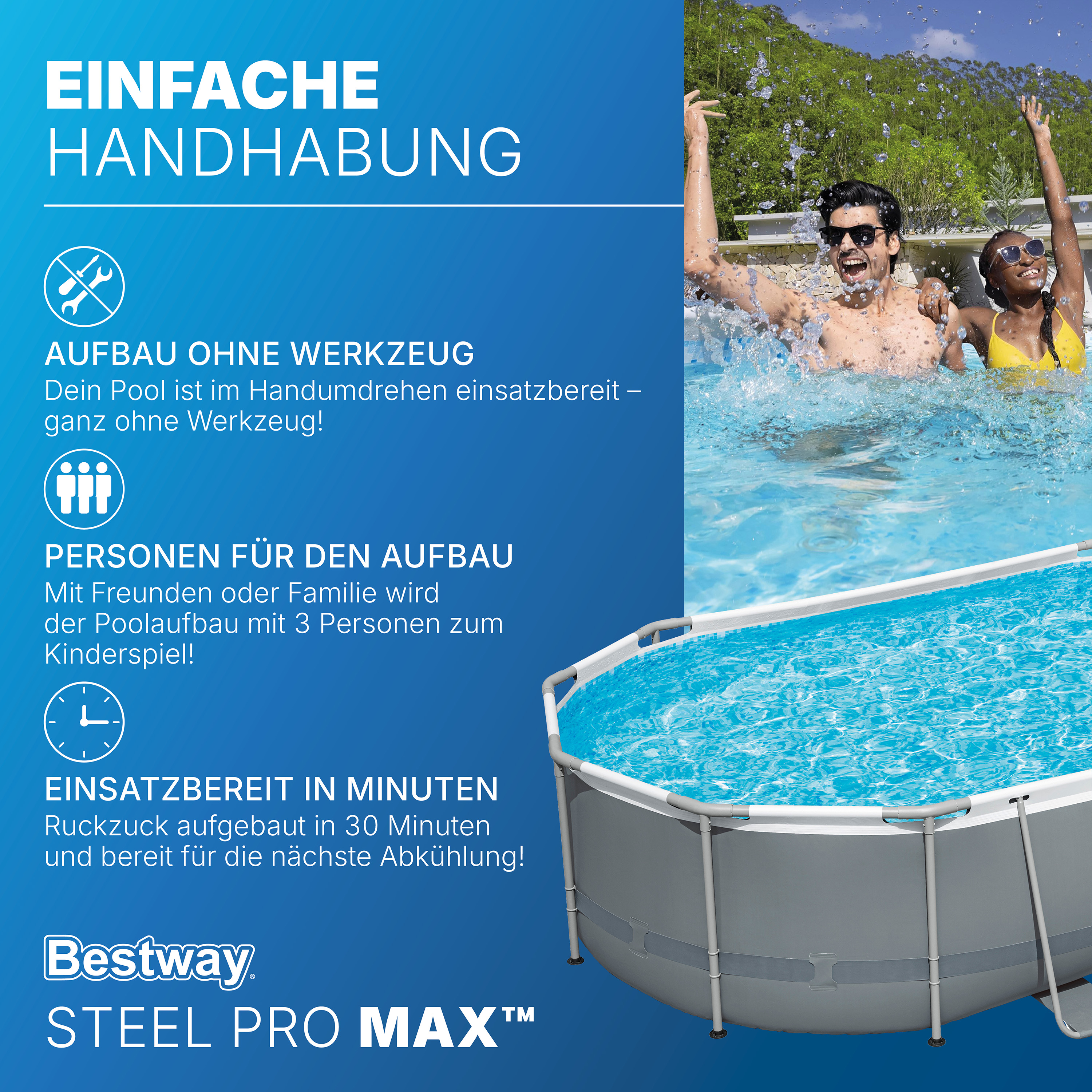Steel Pro MAX™ Frame Pool Komplett Set mit Filterpumpe 488 x 305 x 107 cm, grau, oval