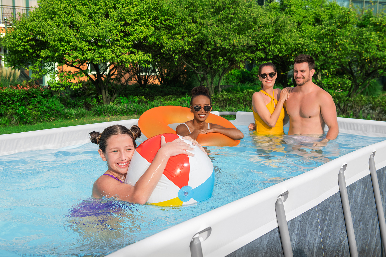 Steel Pro MAX™ Frame Pool Set mit Filterpumpe 412 x 201 x 122 cm, Marmor-Optik (Schiefergrau), eckig