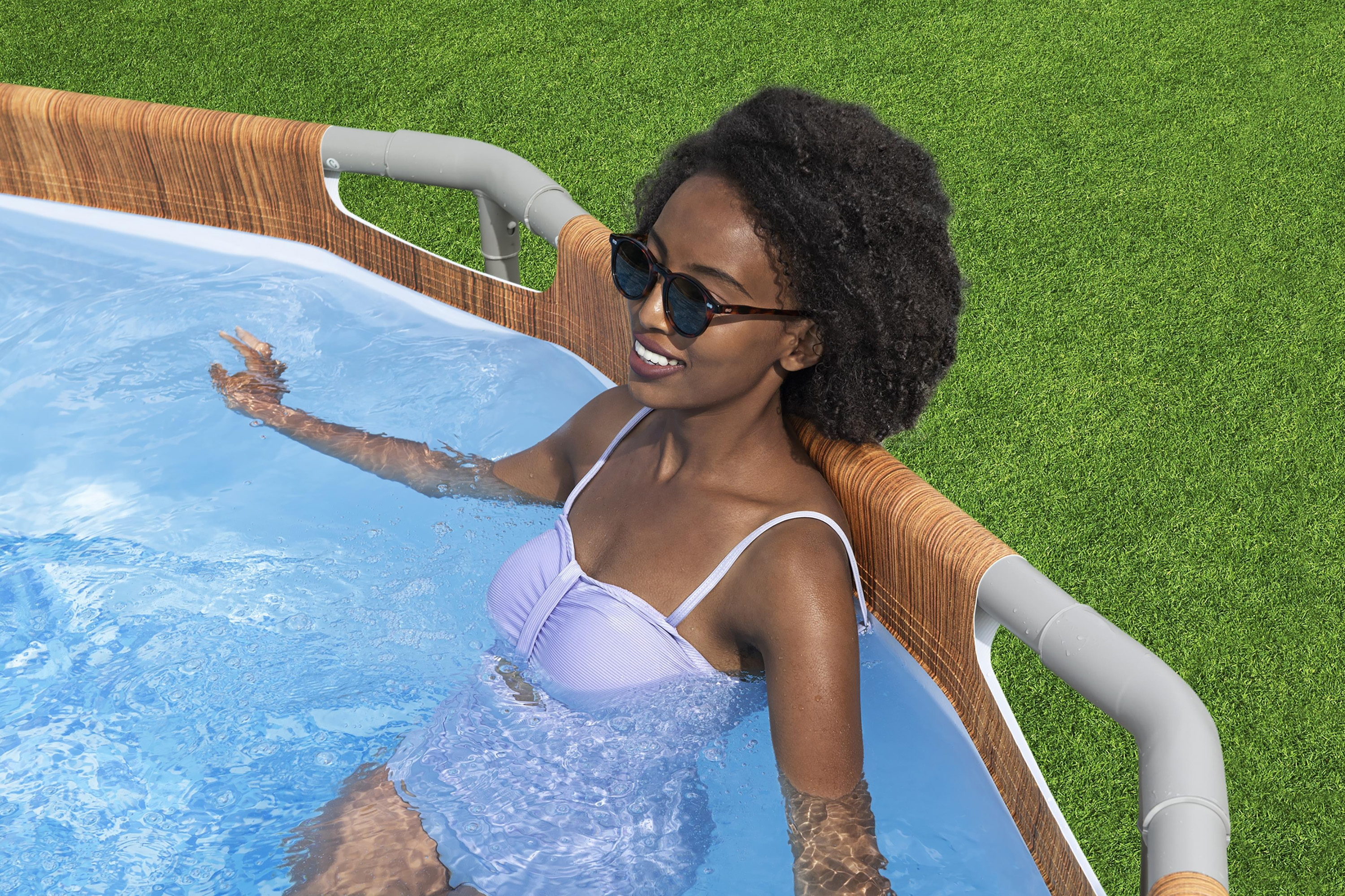 Steel Pro MAX™ Comfort Jet Series™ Frame Pool Set mit Filterpumpe 610 x 366 x 122 cm, Holz-Optik (Pinie), oval