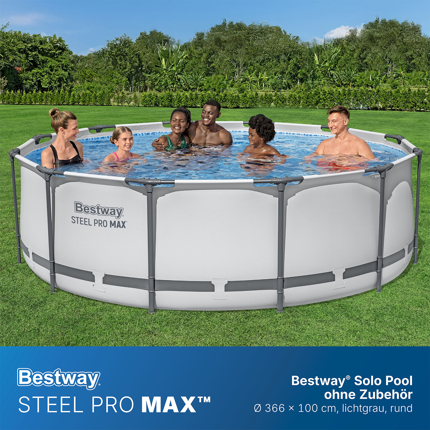 Steel Pro MAX™ Solo Pool ohne Zubehör Ø 366 x 100 cm, lichtgrau, rund