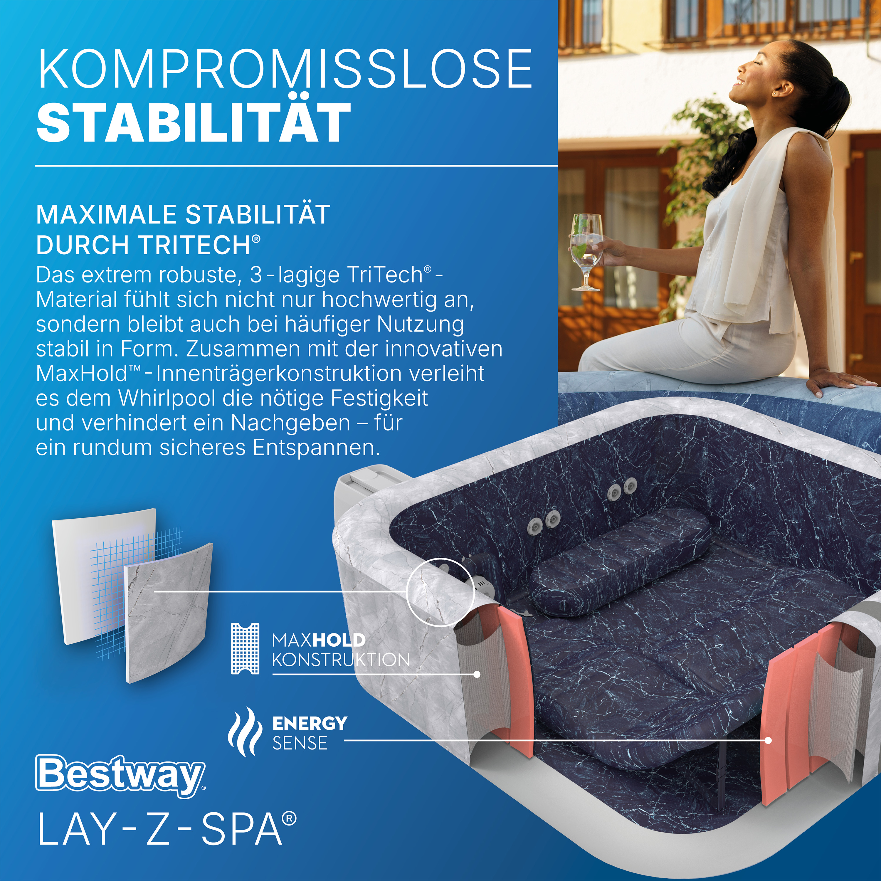 LAY-Z-SPA® WLAN-Whirlpool San Francisco HydroJet Pro™ mit App-Steuerung, für 7 Personen 230 x 230 x 71 cm, Marmor-Optik (Samtgrau)