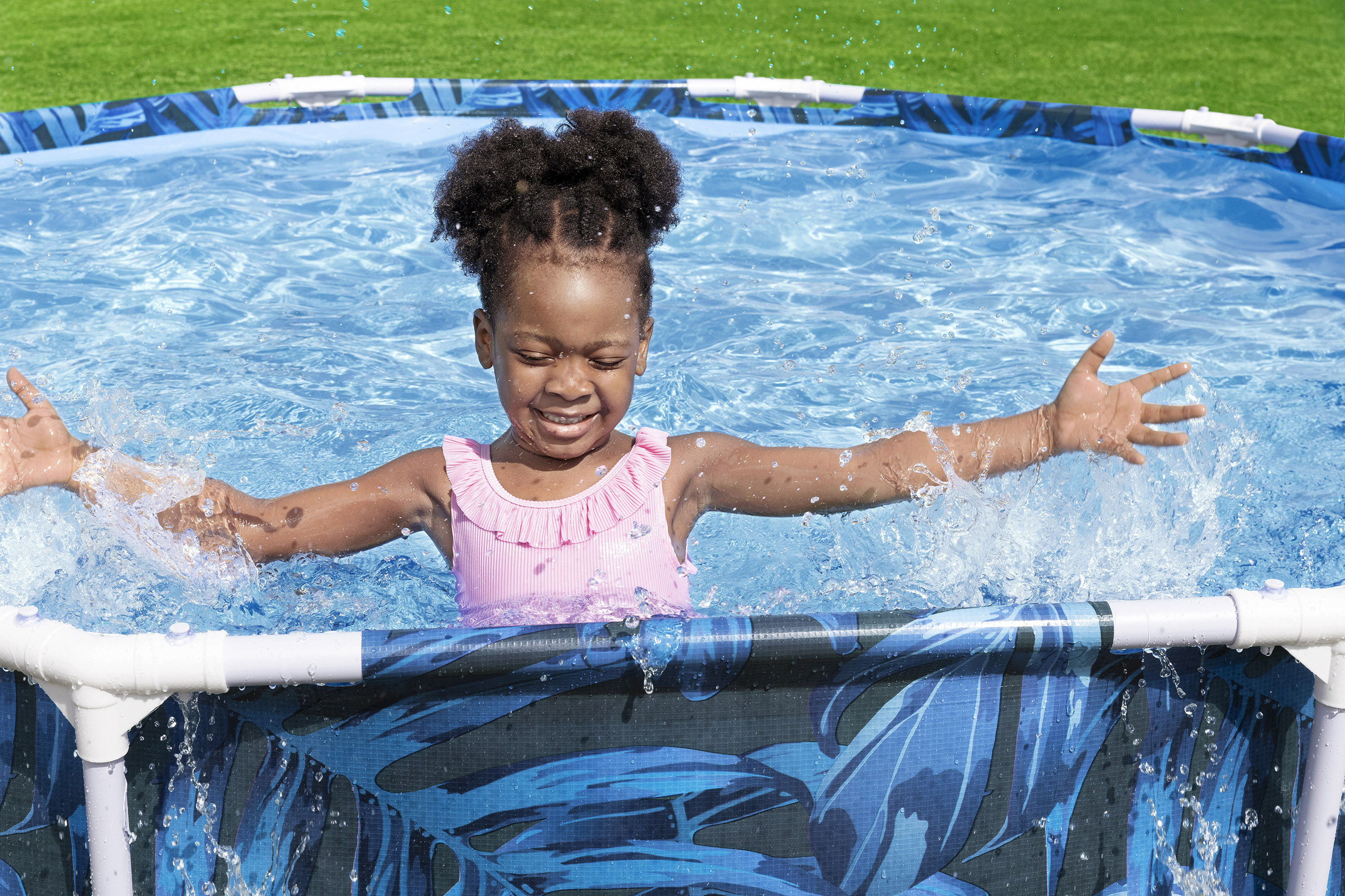 Steel Pro® Frame Pool ohne Pumpe Ø 305 x 66 cm, tropisches Blatt-Design, rund