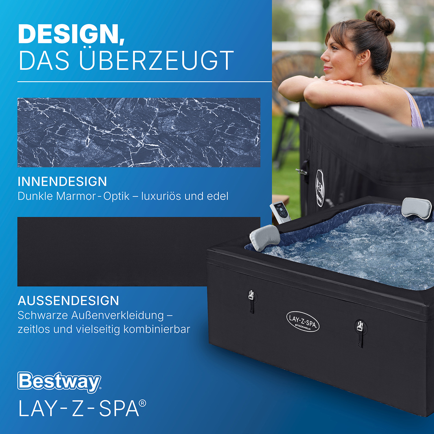 LAY-Z-SPA® ThermaCore™ Energiespar Whirlpool Stockholm AirJet™ mit App Steuerung, für 6 Personen, 164 x 164 x 65 cm, eckig