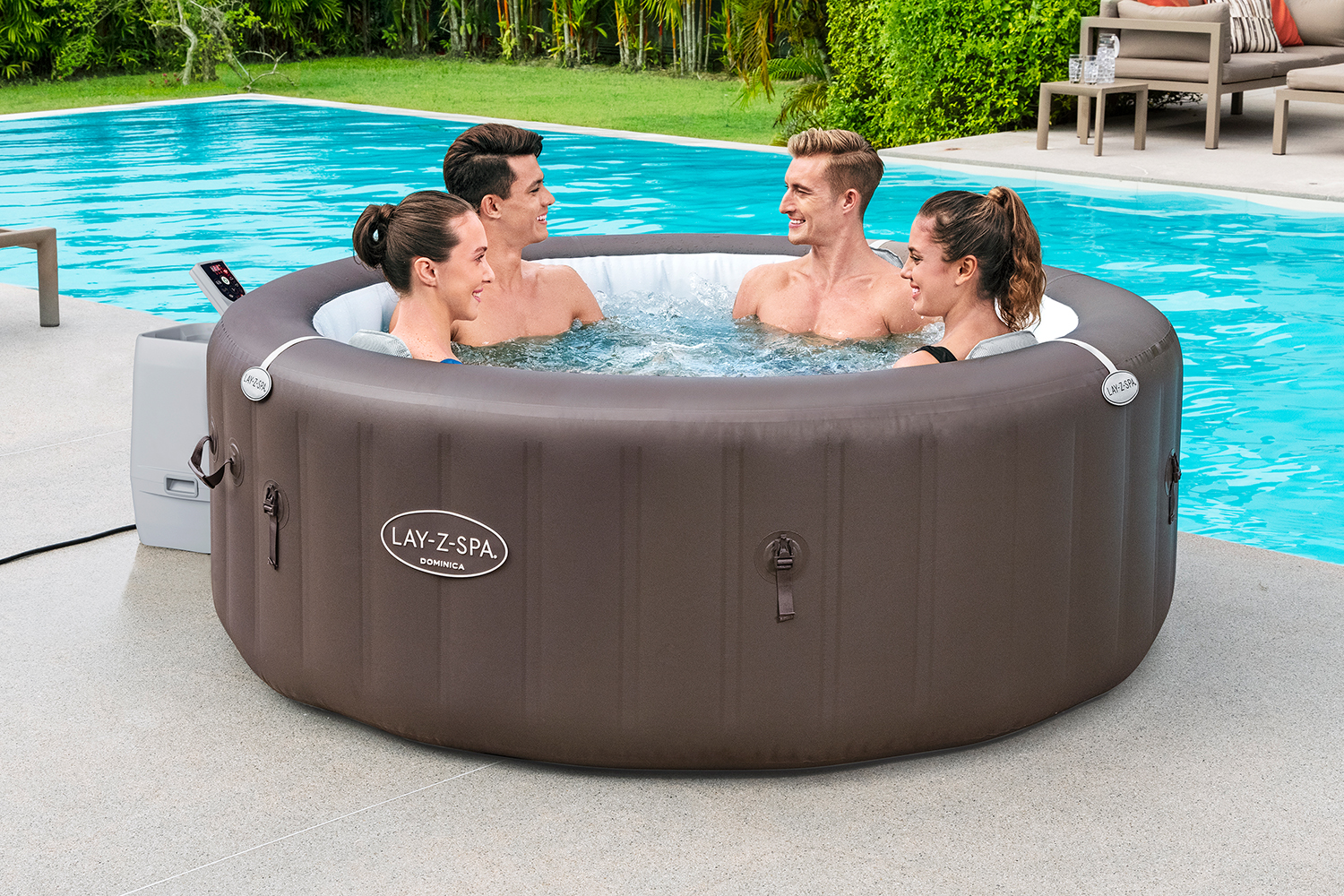 LAY-Z-SPA® Energiespar-Whirlpool Dominica HydroJet™ mit App-Steuerung, für 6 Personen Ø 196 x 71 cm, Urbanbraun