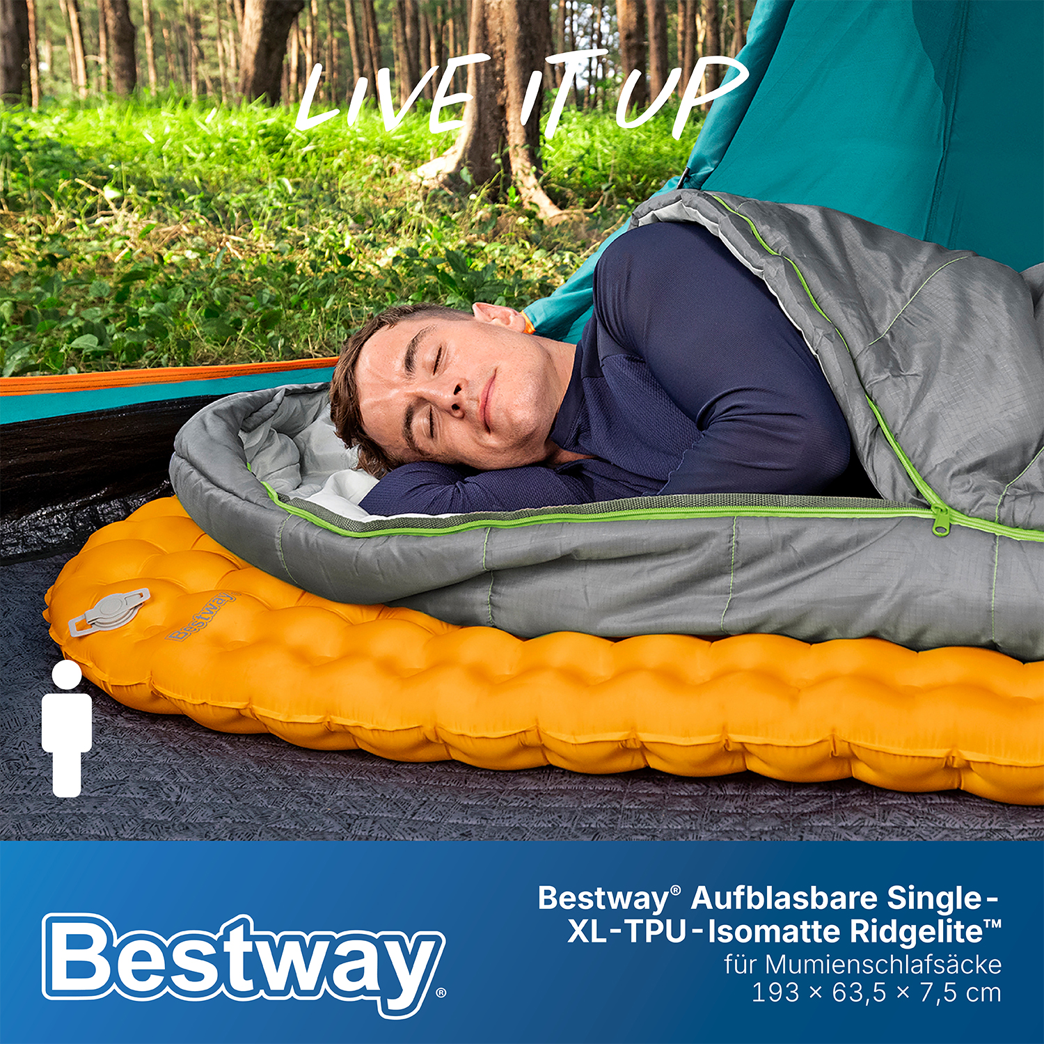 Aufblasbare Single XL TPU Isomatte Ridgelite™ für Mumienschlafsäcke 193 x 63,5 x 7,5 cm
