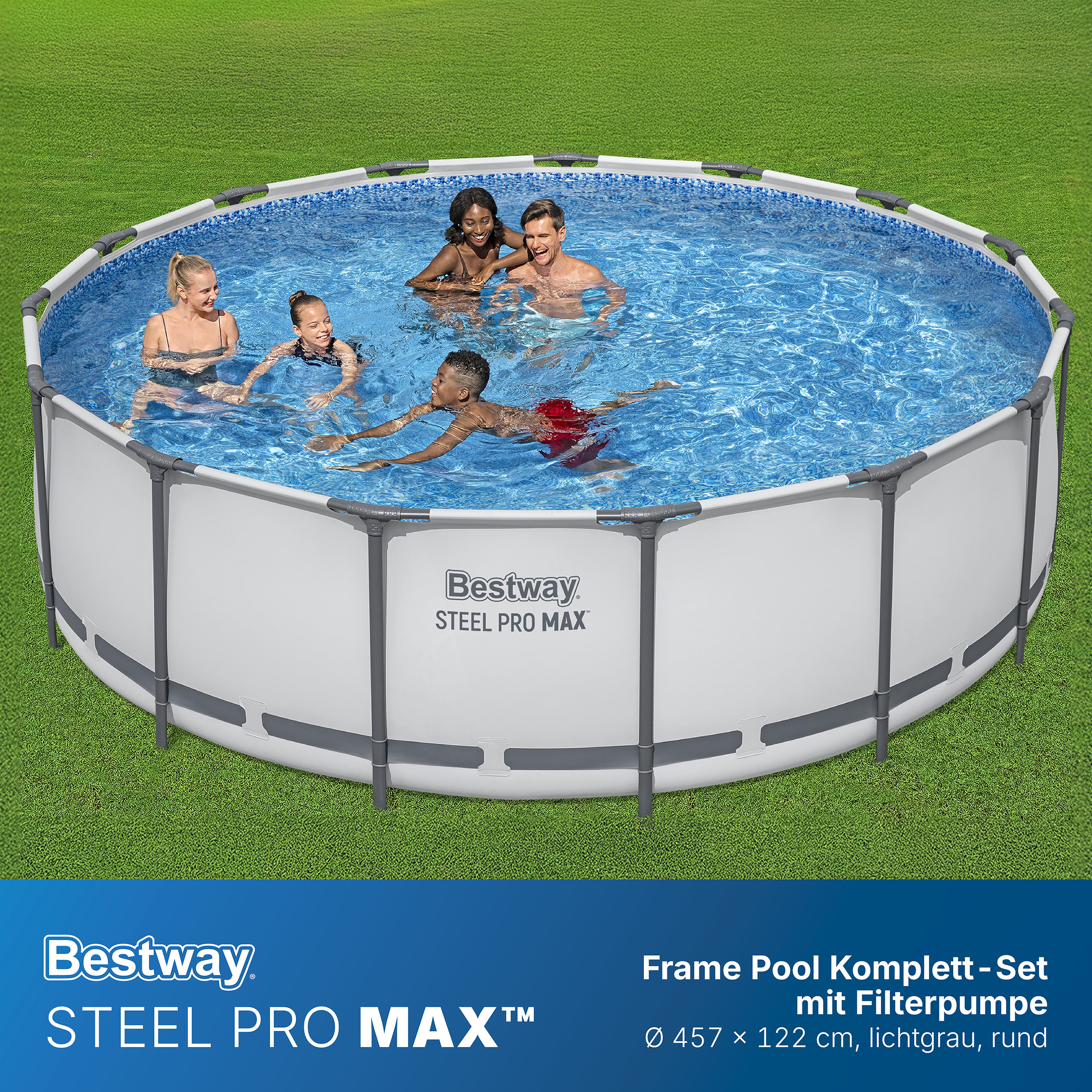 Steel Pro MAX™ Frame Pool Komplett Set mit Filterpumpe Ø 457 x 122 cm, lichtgrau, rund