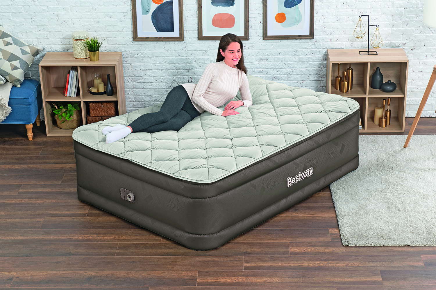 Fortech™ Doppelluftbett mit Reißverschlussbezug & integrierter Elektropumpe  203 x 152 x 51 cm
