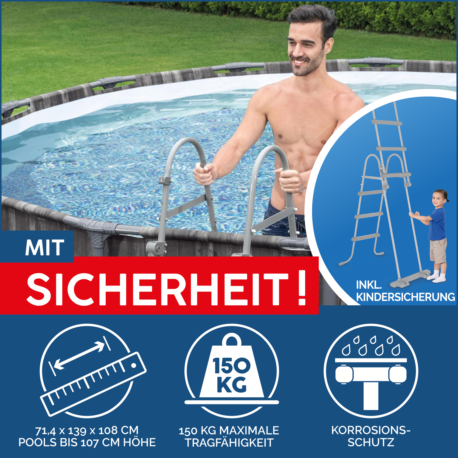 Steel Pro MAX™ Auftstellpool-Komplett-Set mit Filterpumpe Ø 427 x 107 cm, Holz-Optik (Mooreiche), rund