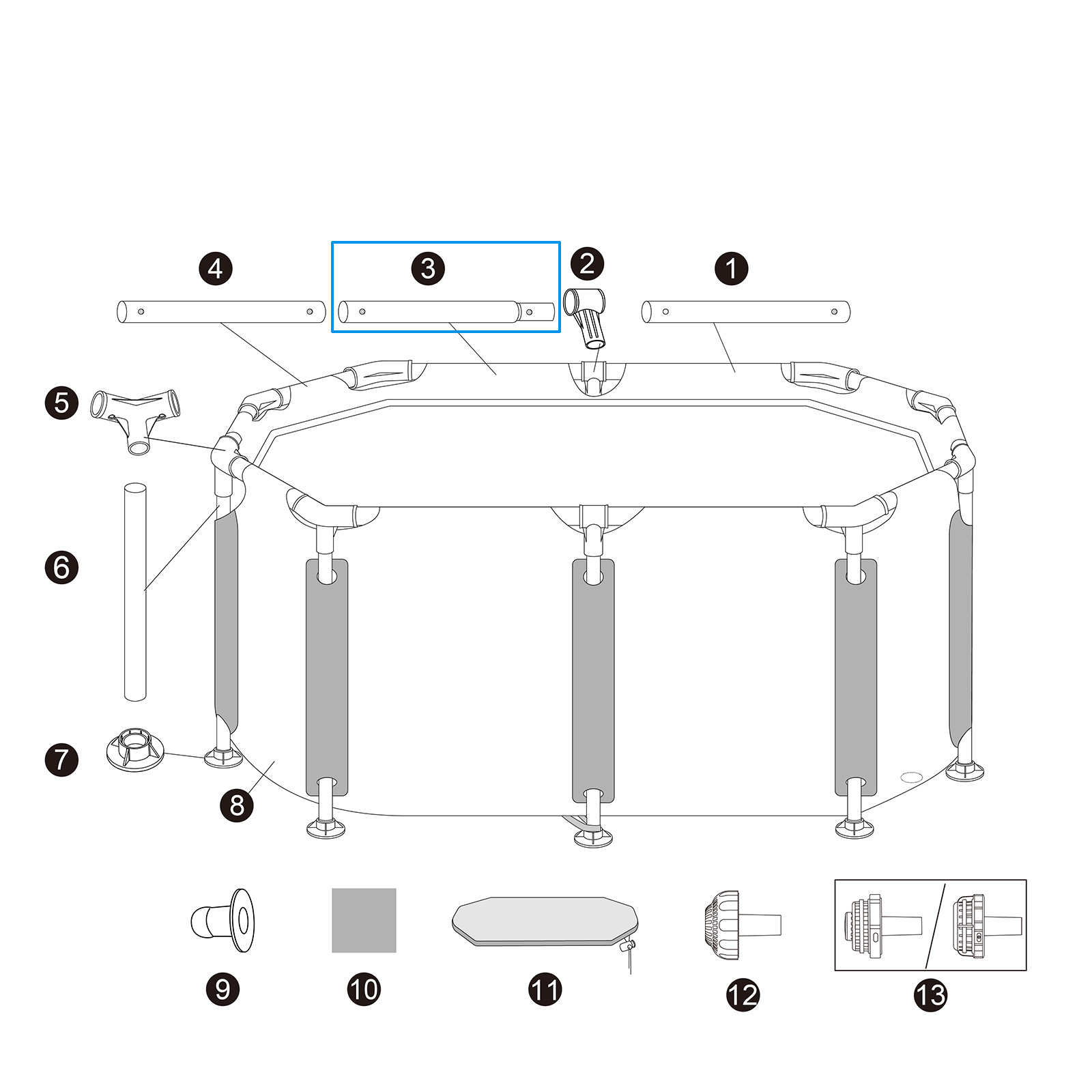 Bestway® Ersatzteil Horizontale Stange A für Bestway® LAY-Z-SPA® Eisbad Glacial Dip™ 150x90x65cm