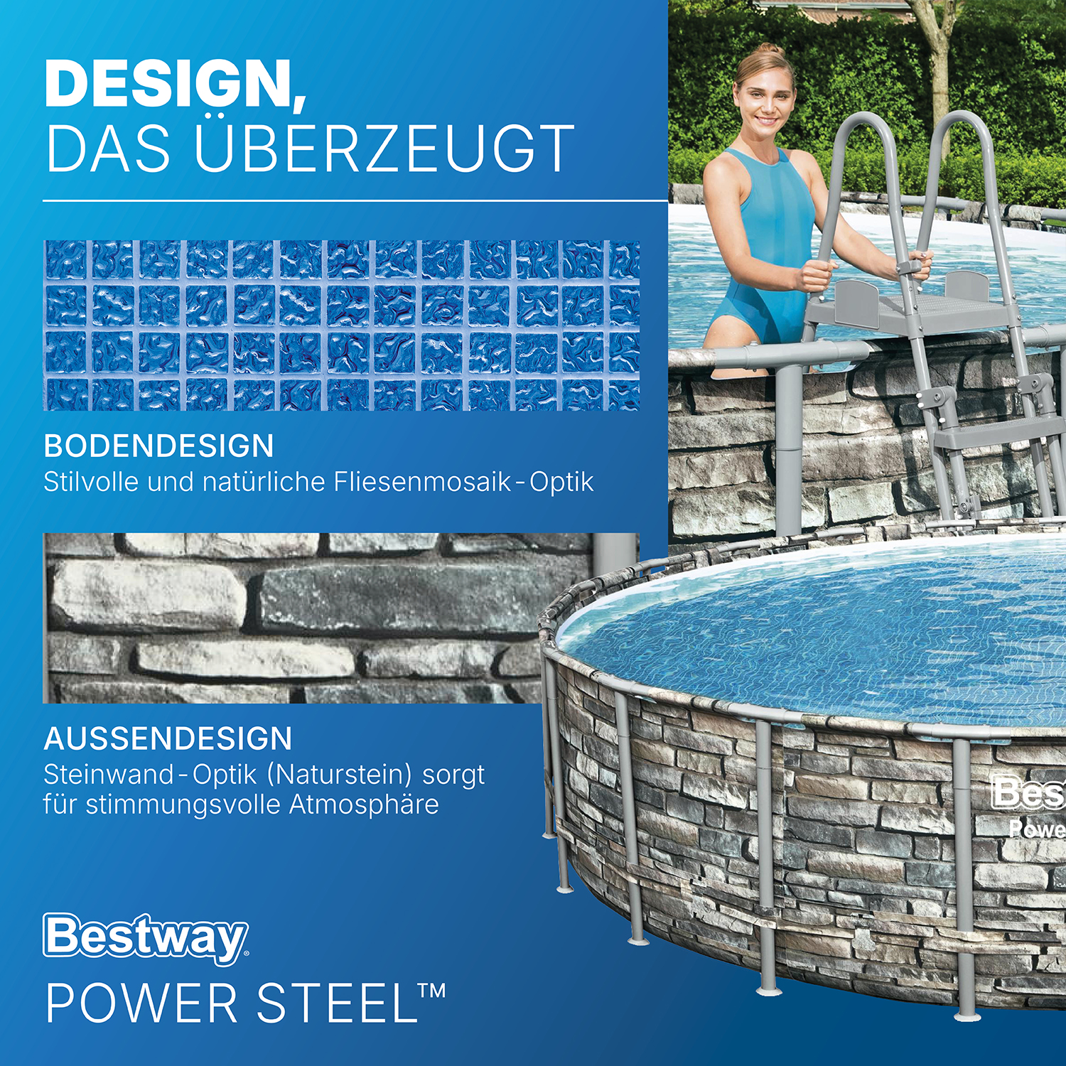 Power Steel™ Frame Pool Komplett Set mit Filterpumpe Ø 671 x 132 cm Steinwand-Optik (Naturstein), rund