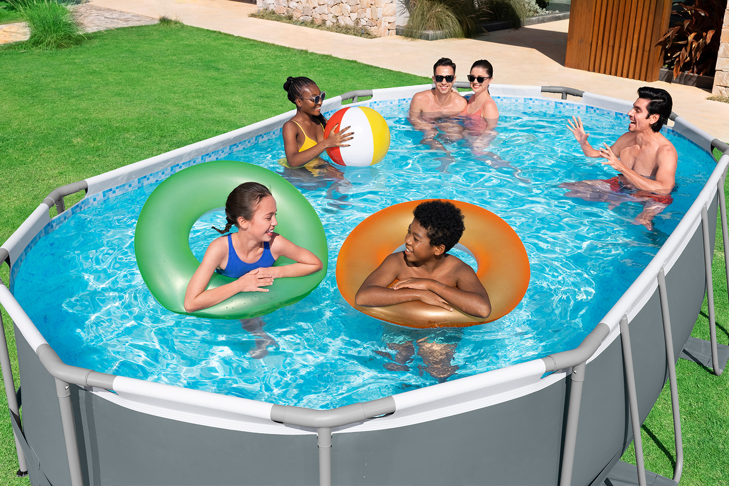 Steel Pro MAX™ Frame Pool Komplett-Set mit Filterpumpe 488 x 305 x 107 cm, grau, oval