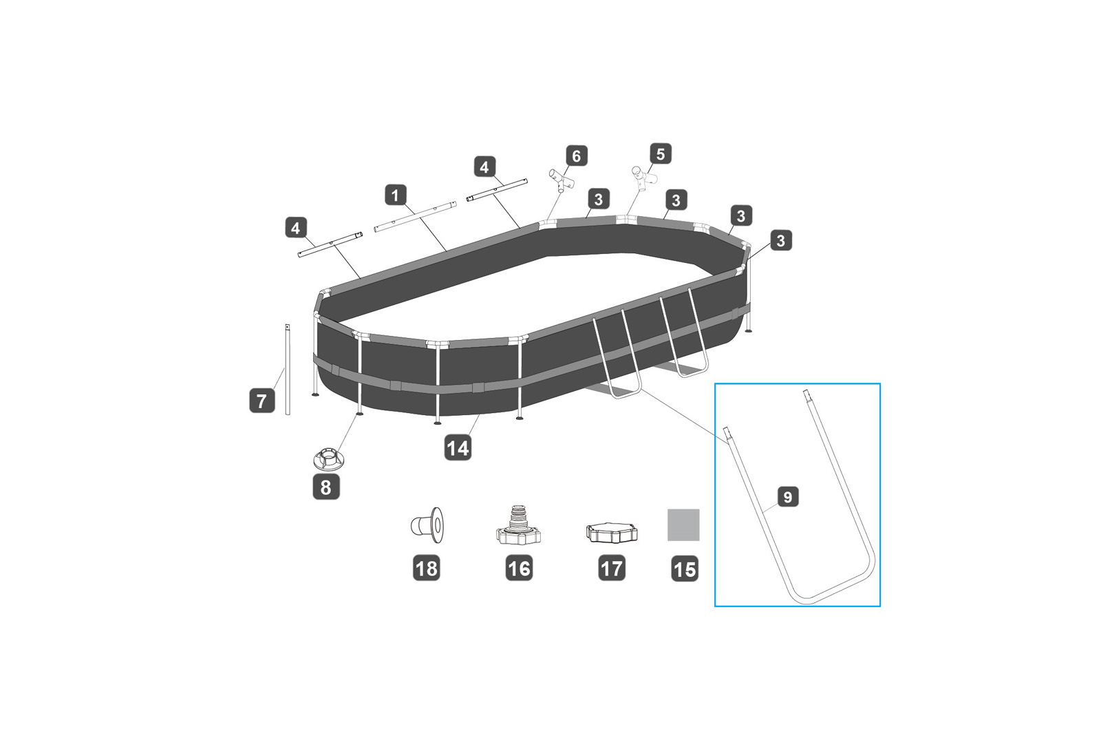 Bestway® Spare Part U-Shaped beam (grey) for Power Steel™ frame pool 488 x 305 x 107 cm, oval