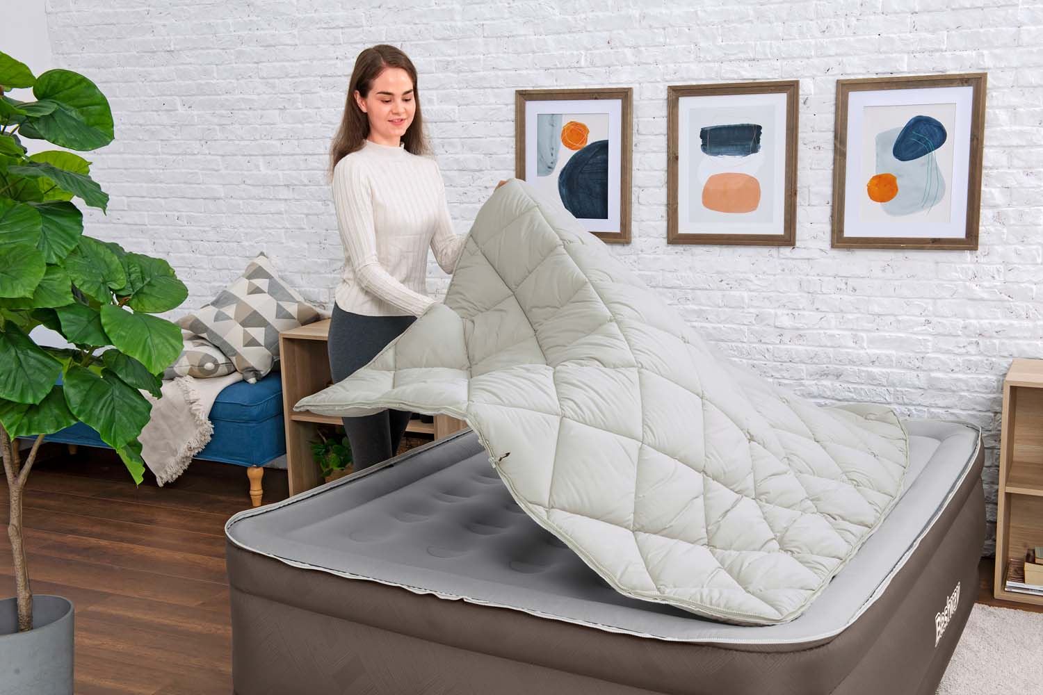 Fortech™ Doppelluftbett mit Reißverschlussbezug & integrierter Elektropumpe  203 x 152 x 51 cm