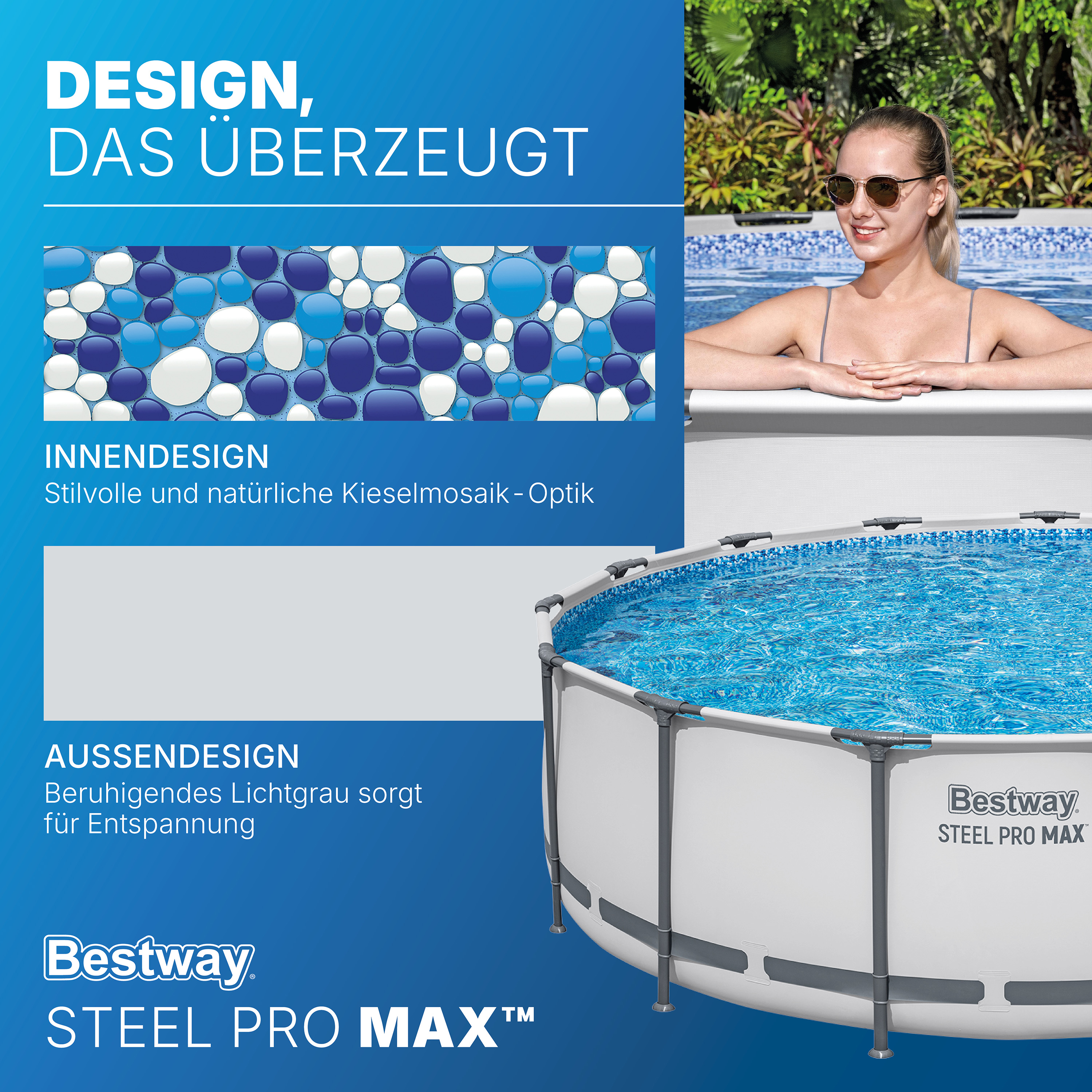 Steel Pro MAX™ Frame Pool Komplett Set mit Filterpumpe Ø 457 x 122 cm, lichtgrau, rund