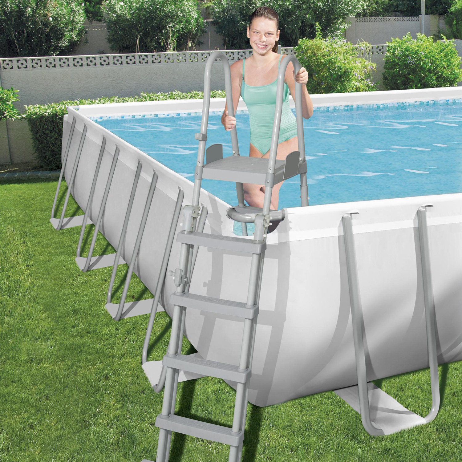 Power Steel™ Frame Pool Komplett Set mit Sandfilteranlage 956 x 488 x 132 cm, lichtgrau, eckig