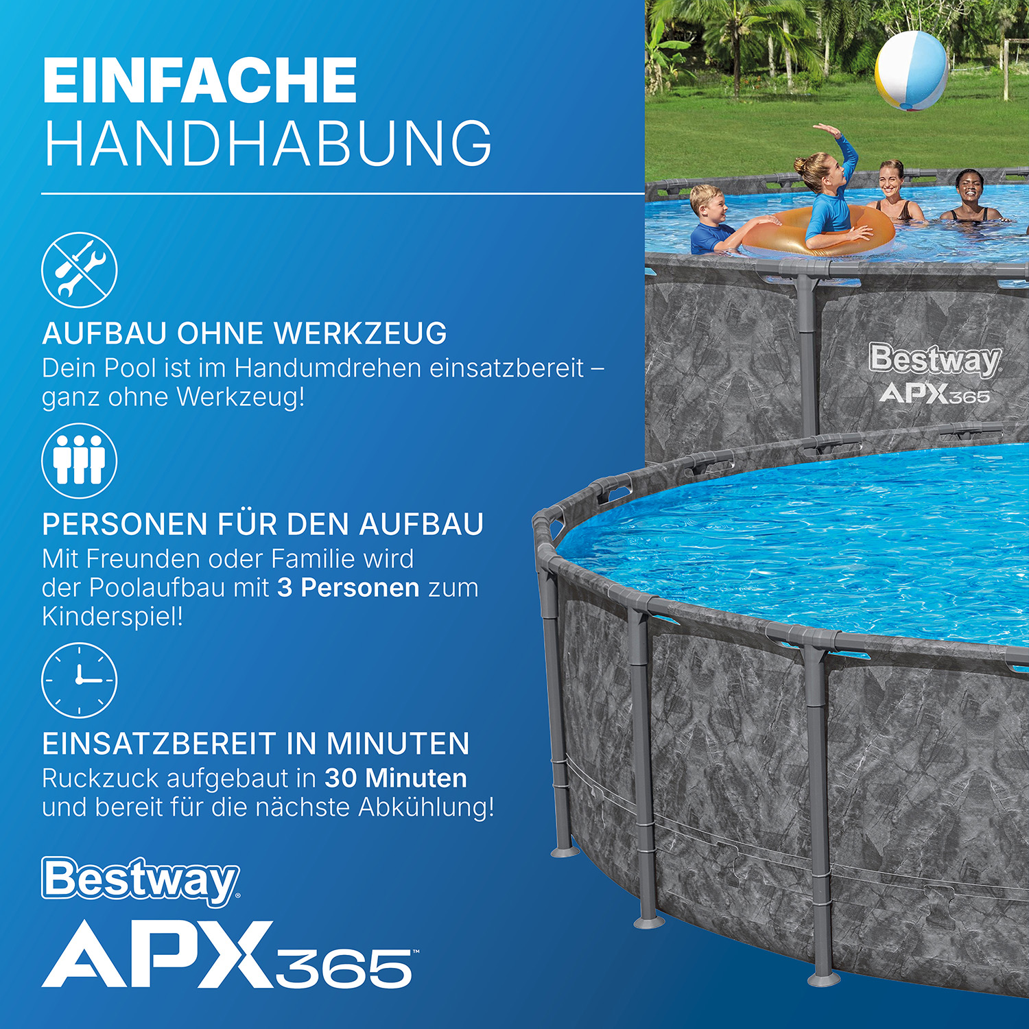 APX365™ Winterfester Solo Pool ohne Zubehör Ø 671 x 132 cm, Marmor-Optik (Dunkel), rund