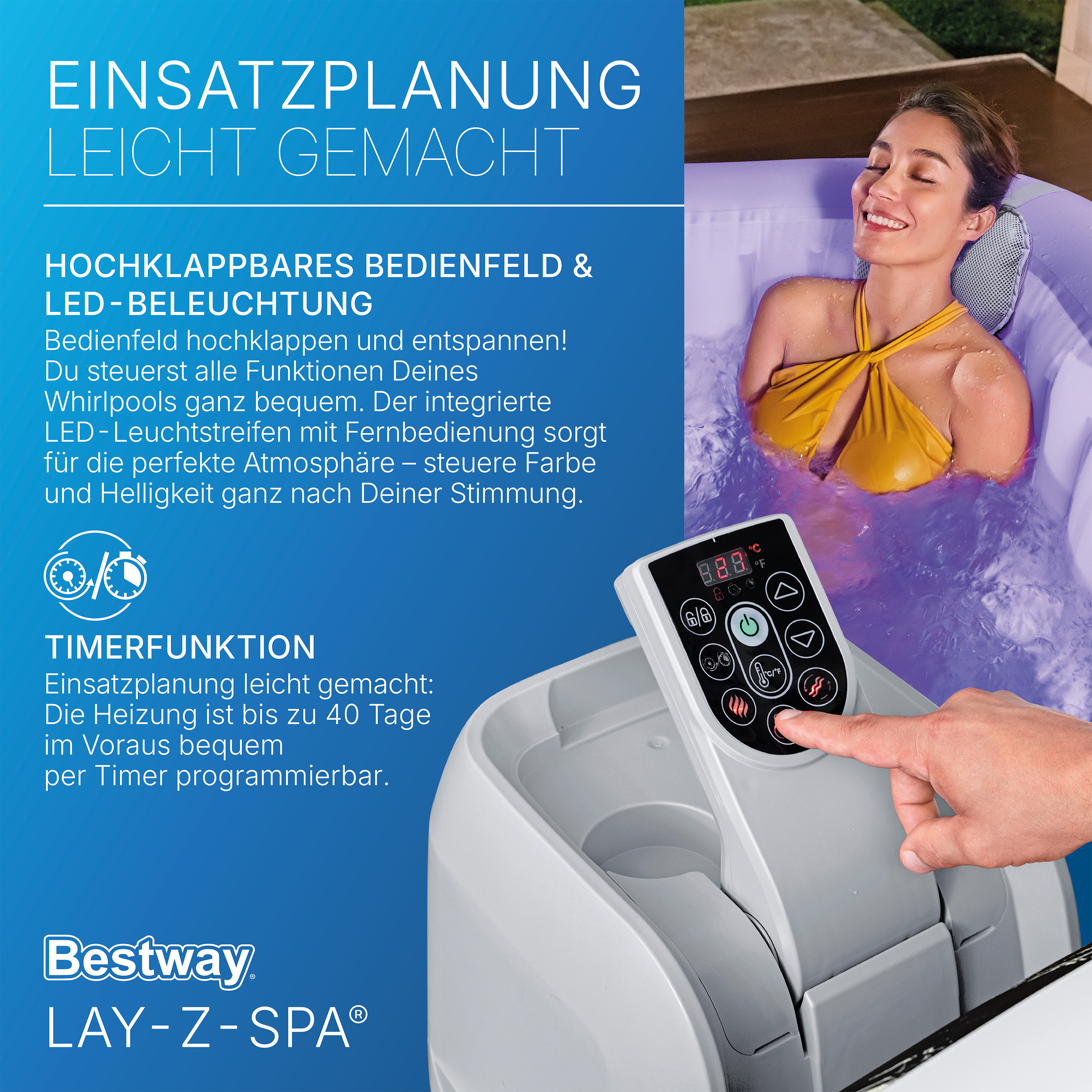 LAY-Z-SPA® LED Whirlpool Hollywood AirJet™ für 6 Personen 180 x 180 x 66 cm, Marmor-Optik (Marquinia)