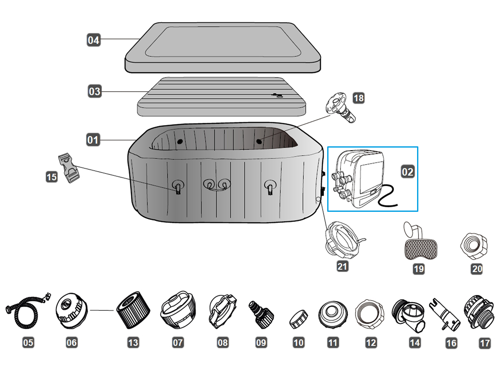 Bestway® Spare Part Lay-Z-Spa® HydrojetPro Heater (grey / WiFi) for various LAY-Z-SPA® whirlpools (2023 | EU)