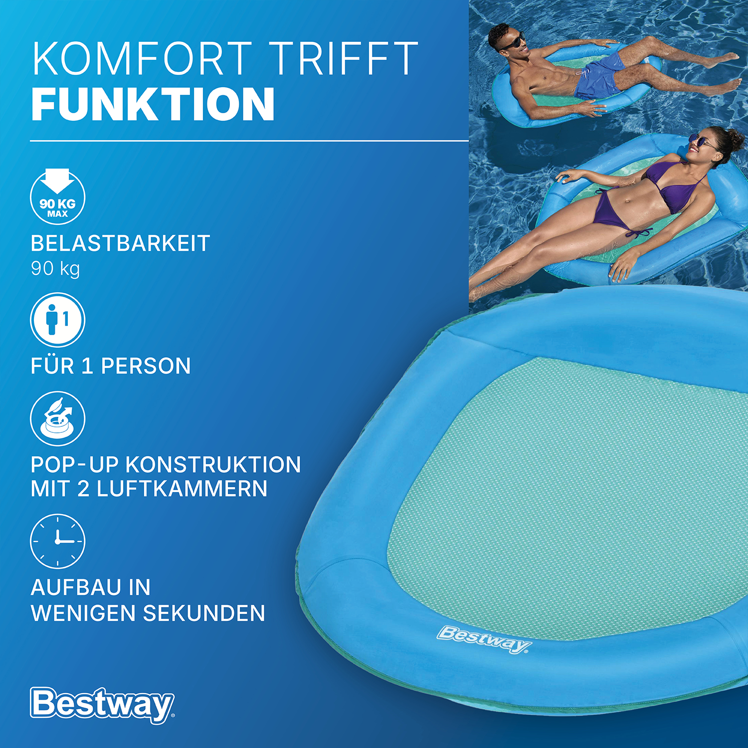 Flex 'n Fold™ Poolmatte 106 x 105 cm Pop-Up-Wasserhängematte 106 x 95 x 16 cm