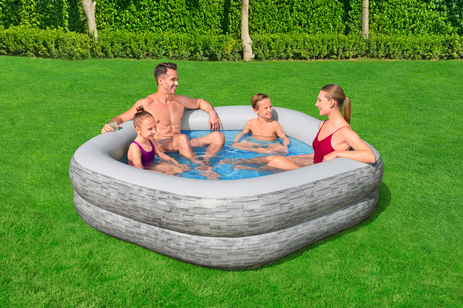 TruPrint™ Family Pool 213 x 206 x 53 cm, Steinwand-Optik (Cremegrau)