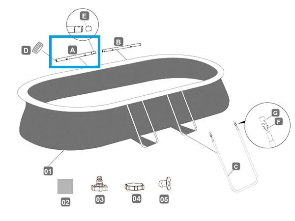 Bestway® Spare Part Top rail A (grey) for Steel Pro™ pool 488 x 305 x 107 cm (FR), oval Bestway® Spare Part Top rail A (grey) for Steel Pro™ pool 488 x 305 x 107 cm (FR), oval
