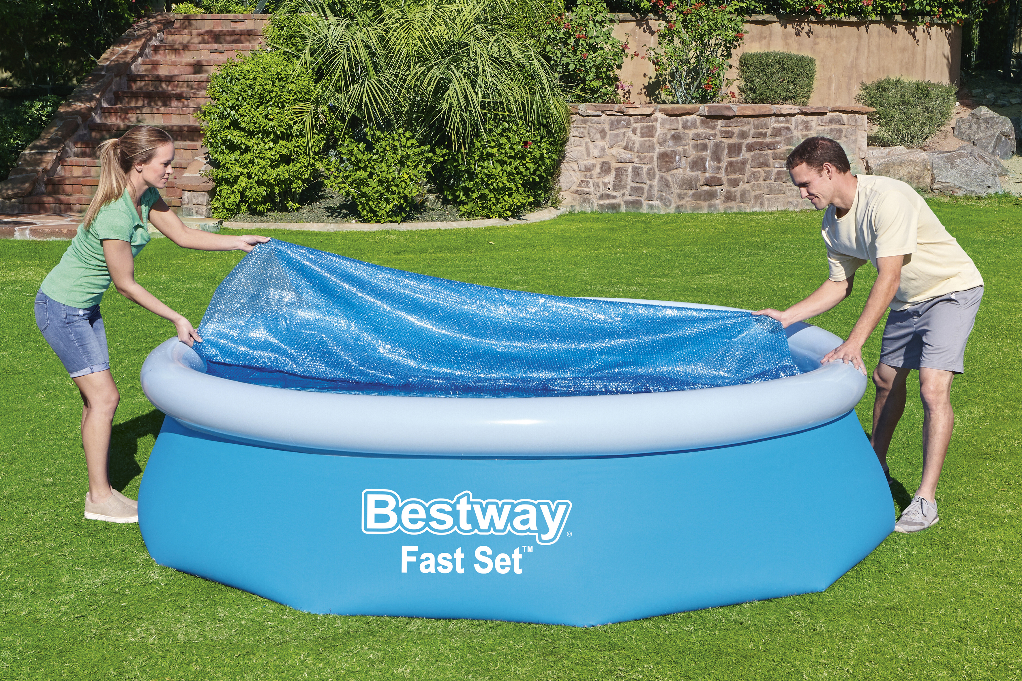 Flowclear™ PE Solarabdeckplane Ø 210 cm, blau, rund