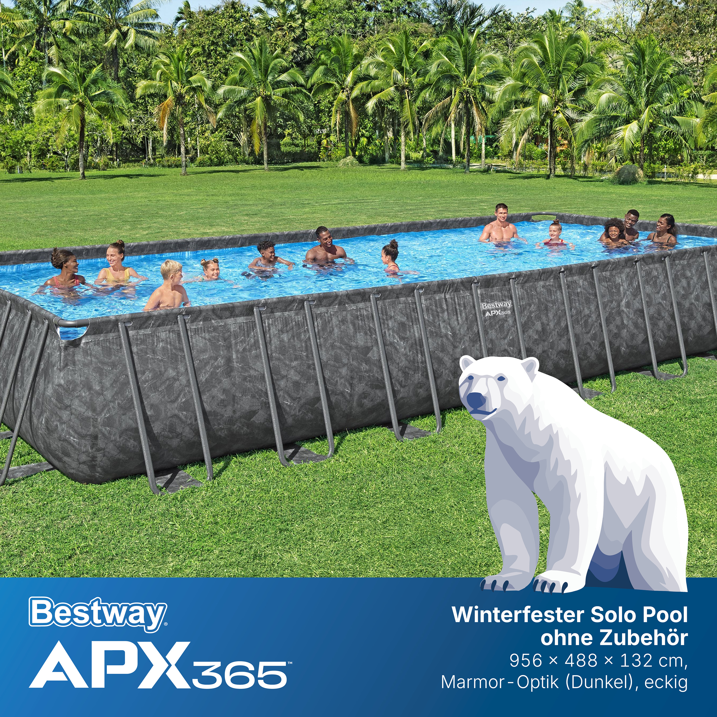 APX365™ Winterfester Solo Pool ohne Zubehör 956 x 488 x 132 cm, Marmor-Optik (Dunkel), eckig