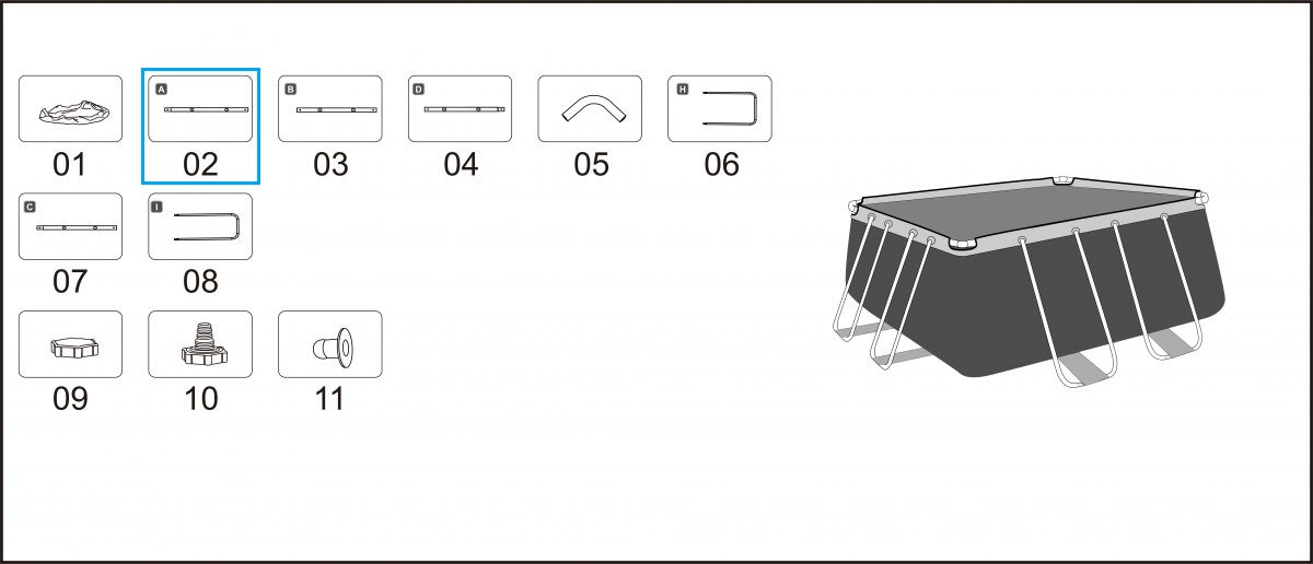 Bestway® Spare Part Top rail A (grey) for various Power Steel™ frame pools, angular