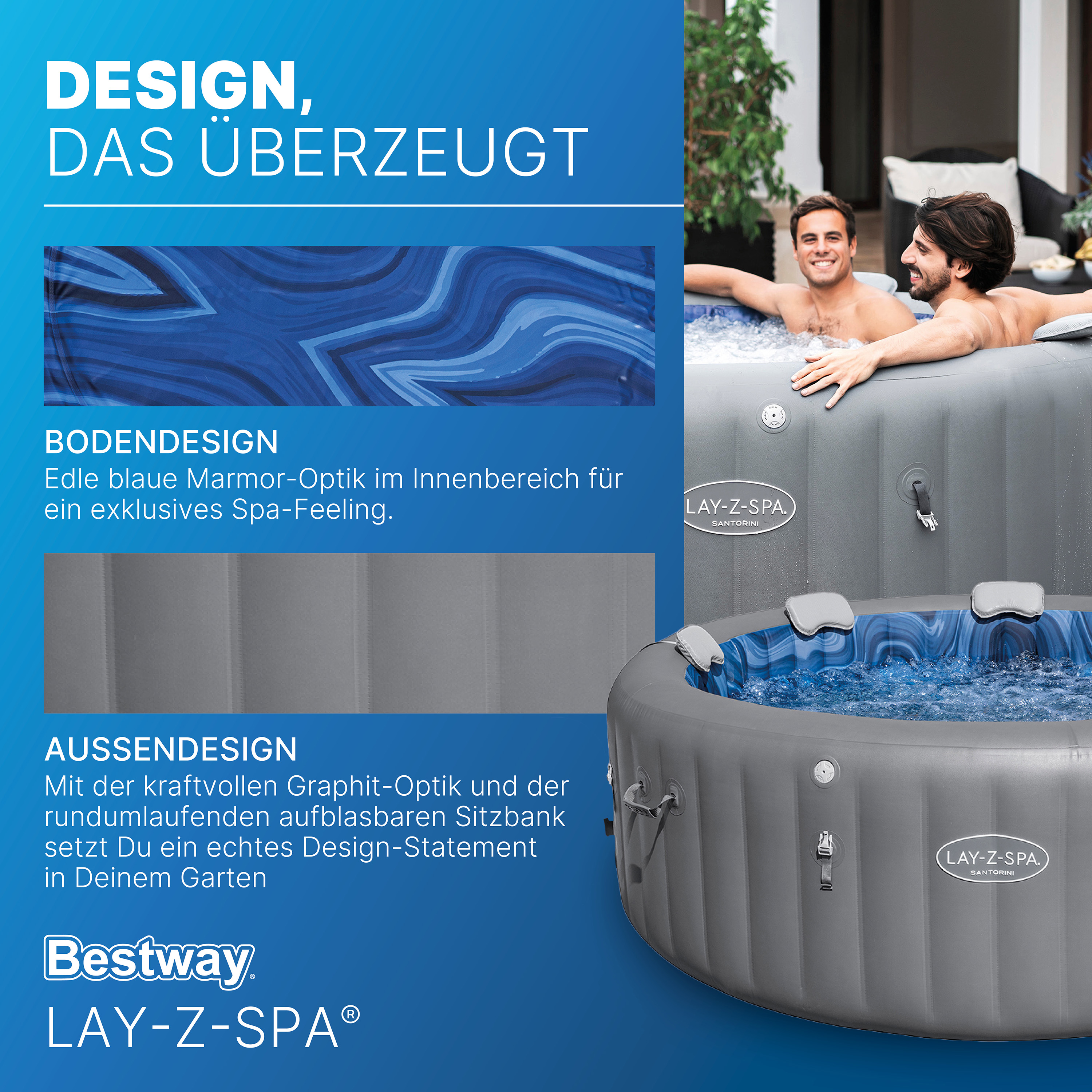 LAY-Z-SPA® Energiespar Whirlpool Santorini HydroJet Pro™ mit App-Steuerung, für 7 Personen Ø 216 x 80 cm, Graphit