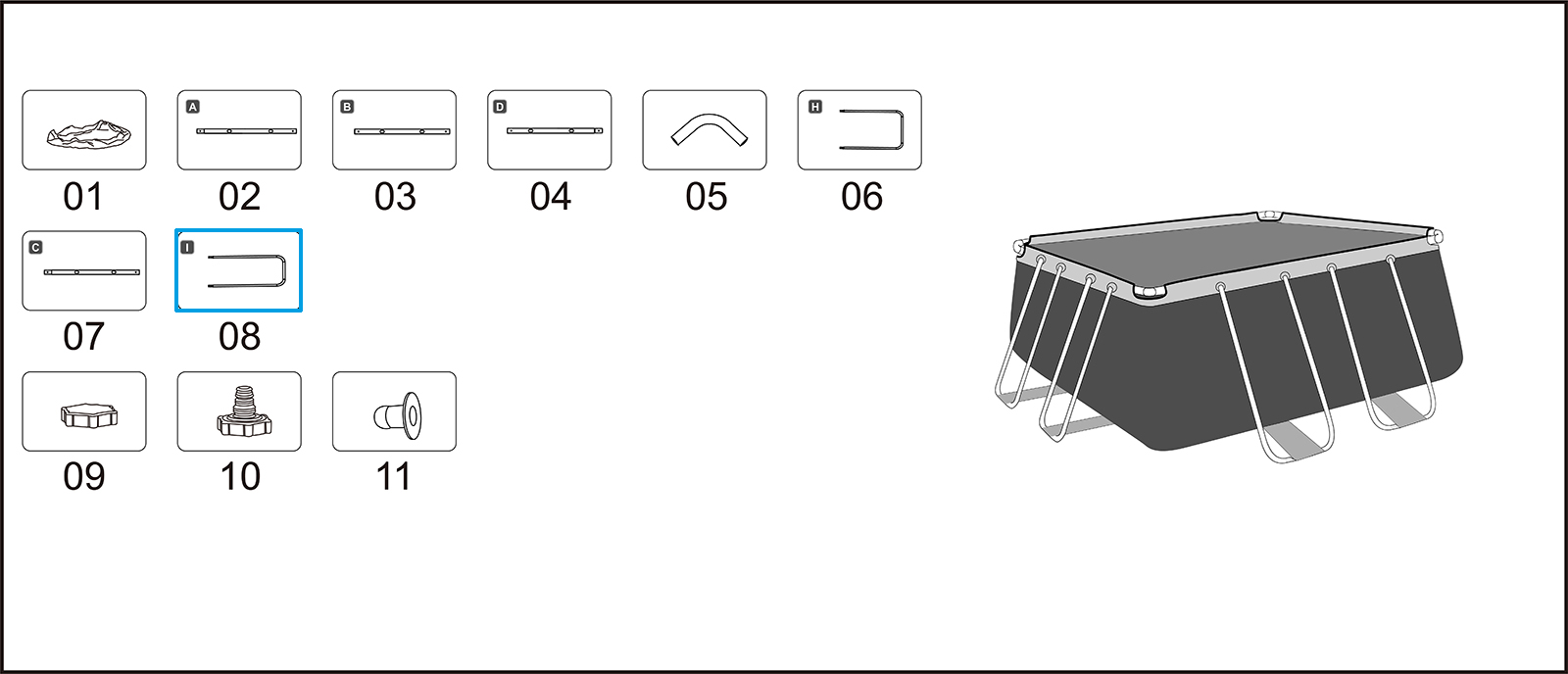 Bestway® Spare Part U-Shaped beam B (grey) for Power Steel™ pool 282 x 196 x 84 cm, angular